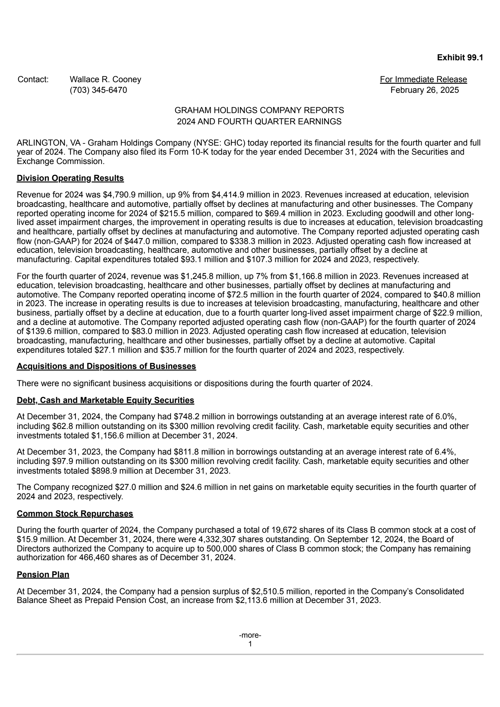 Graham's Q4 2024 Press Release