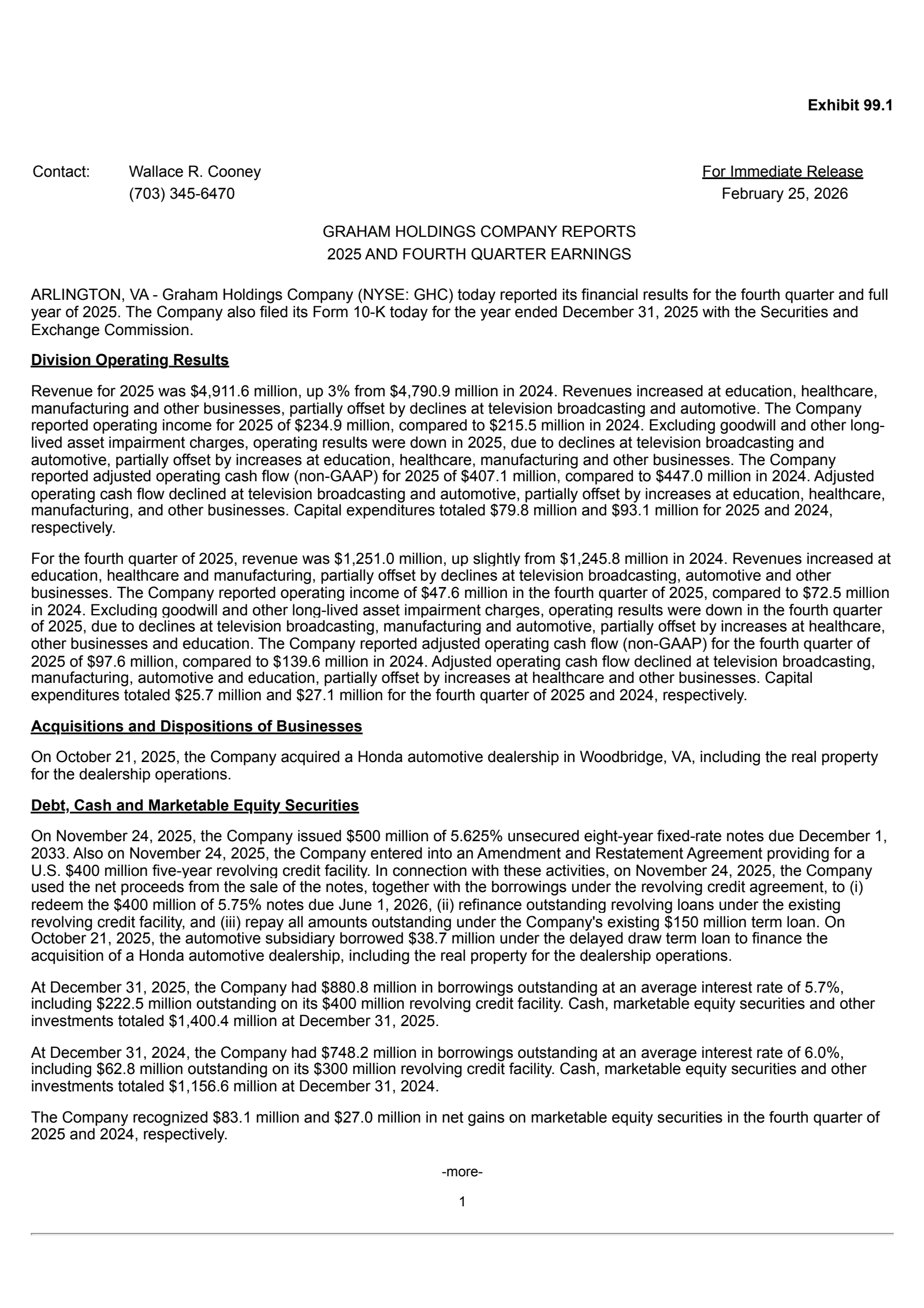Graham's Q4 2025 Press Release