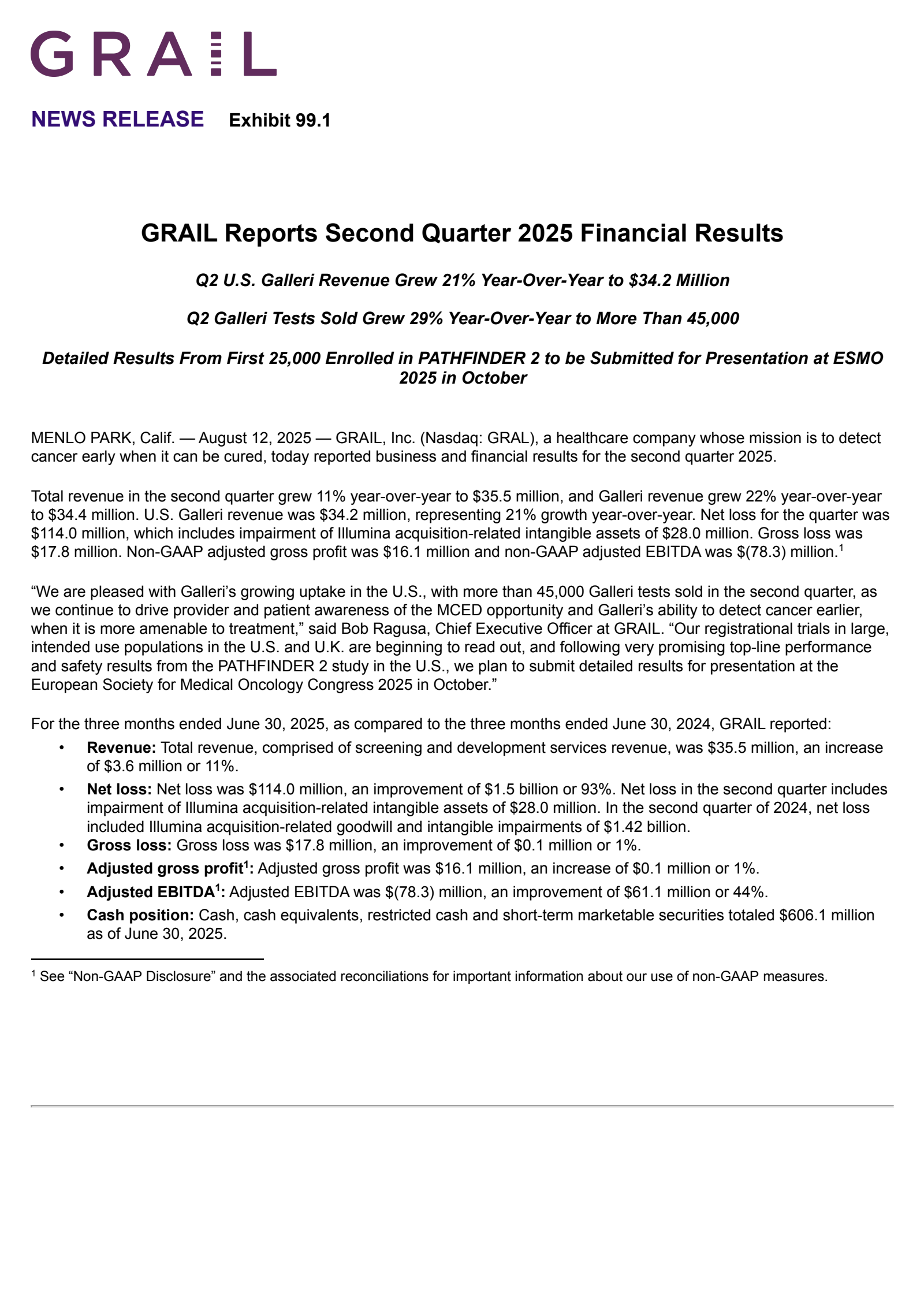 GRAIL's Q2 2025 Press Release