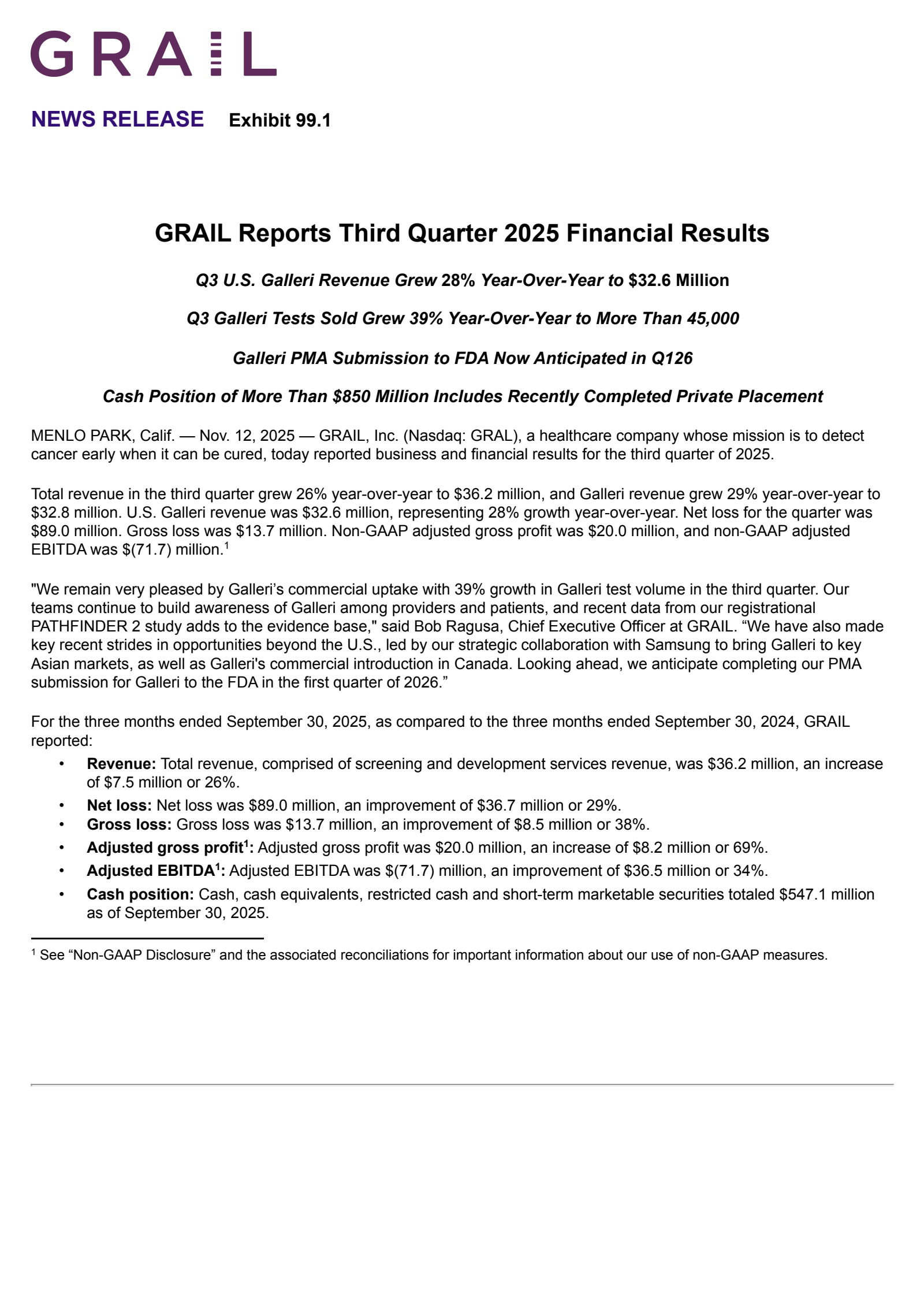 GRAIL's Q3 2025 Earnings Release
