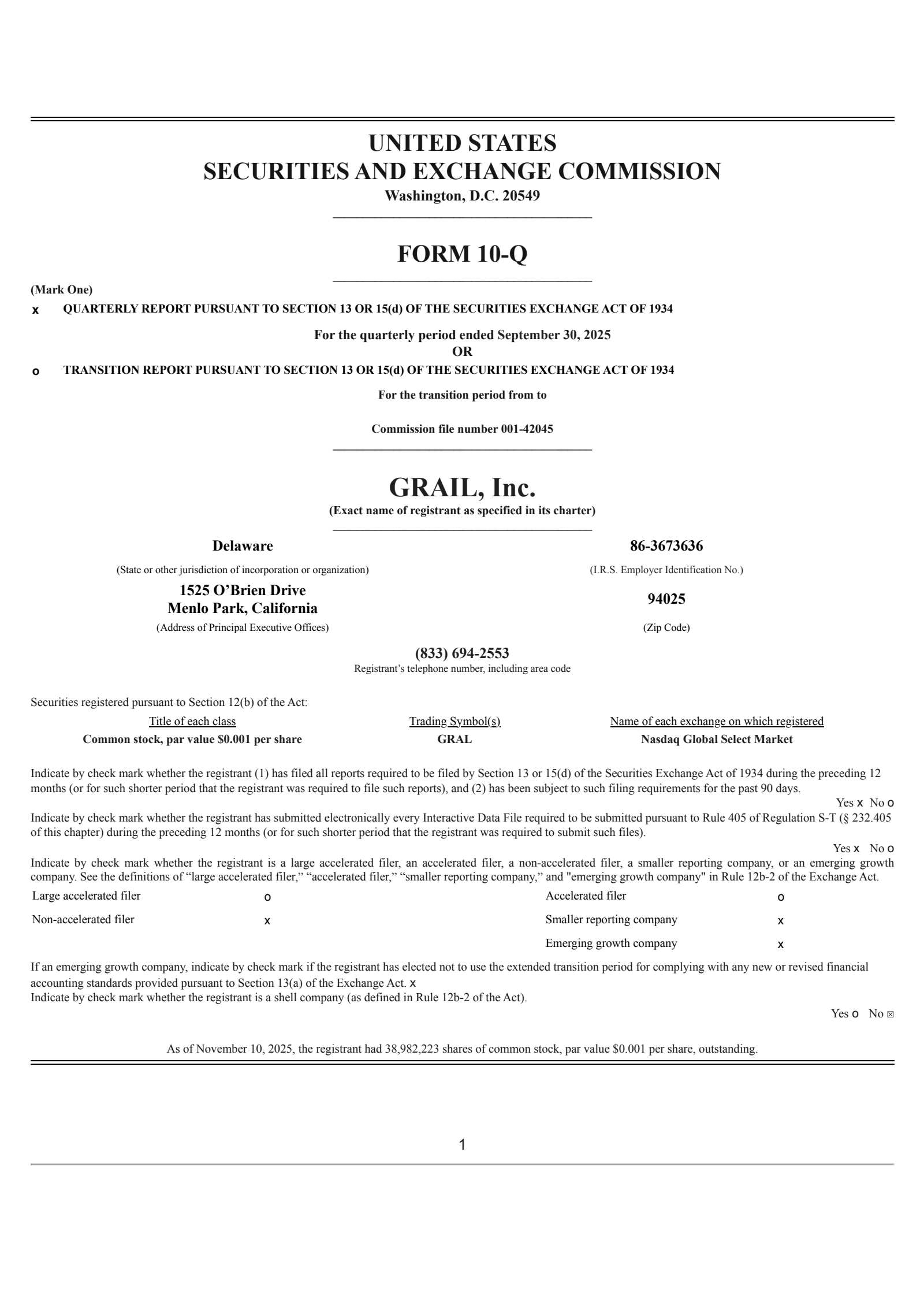 GRAIL's Q3 2025 Quarterly Report