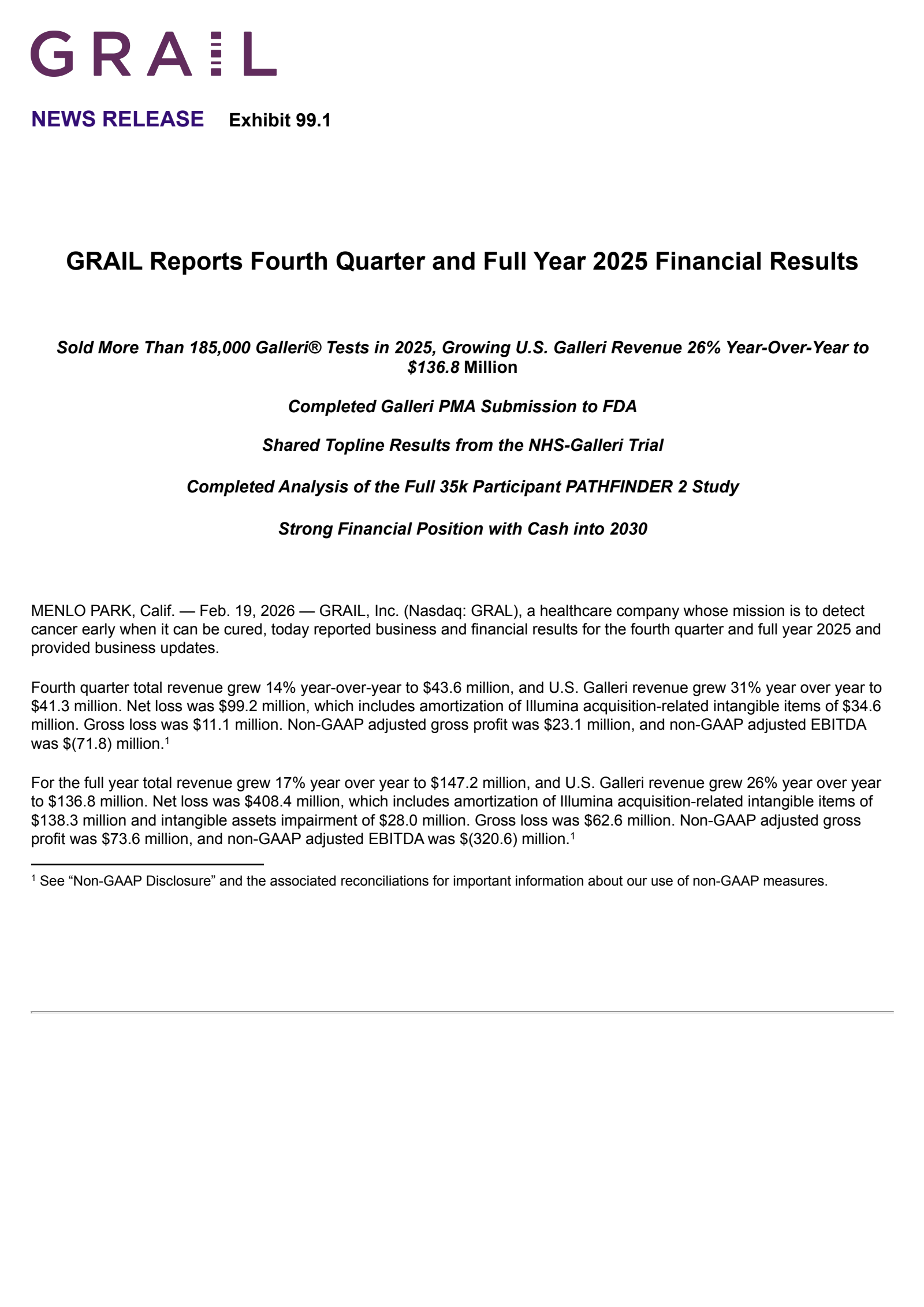 GRAIL's Q4 2025 Press Release