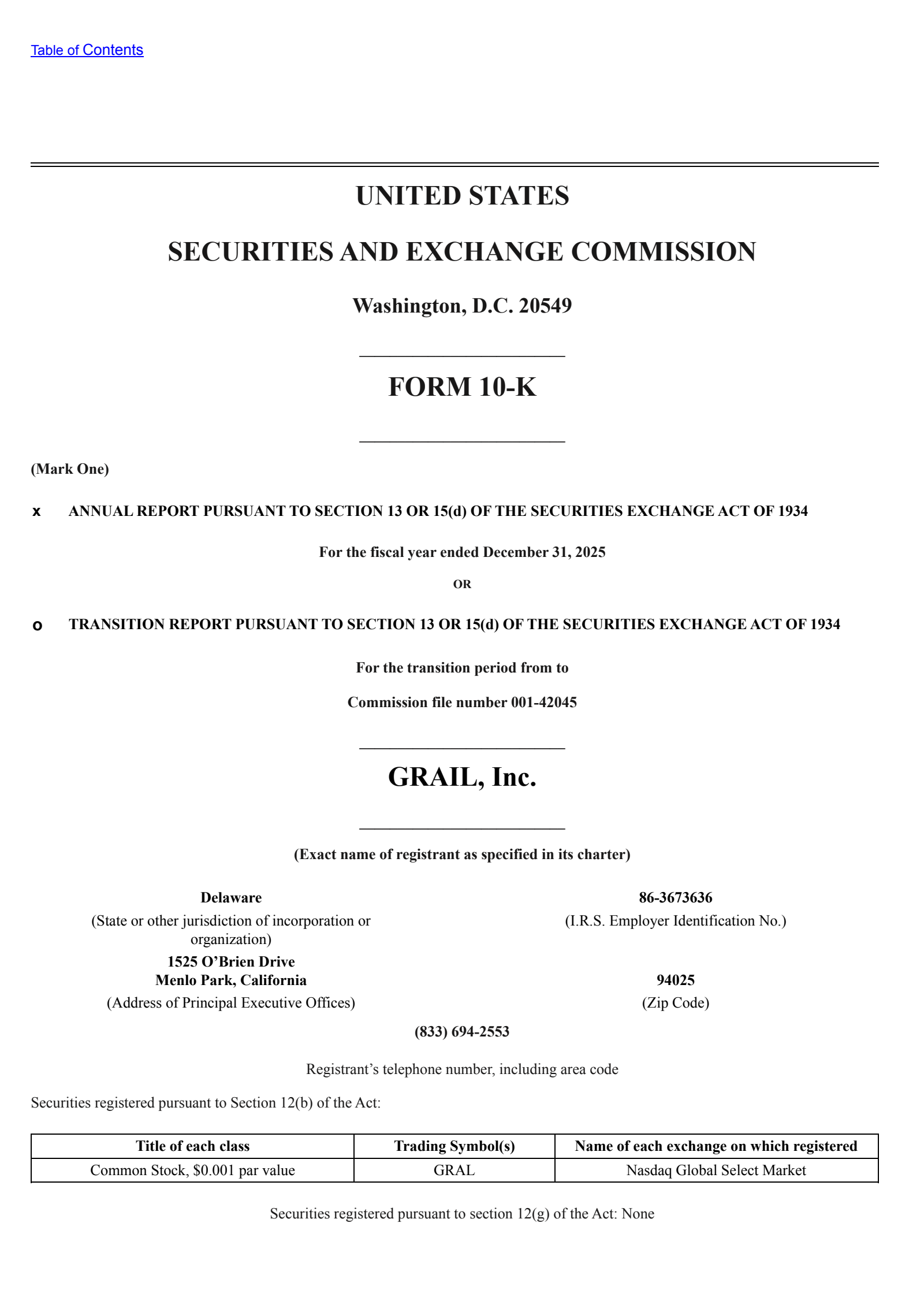 GRAIL's Q4 2025 Annual report