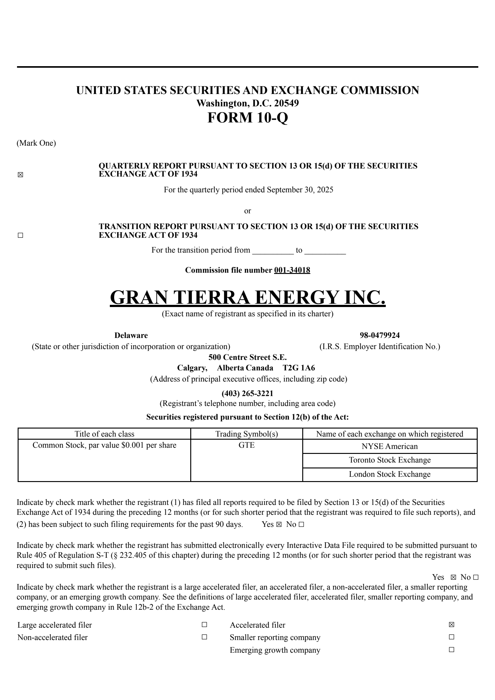 Gran Tierra Energy's Q3 2025 Quarterly Report