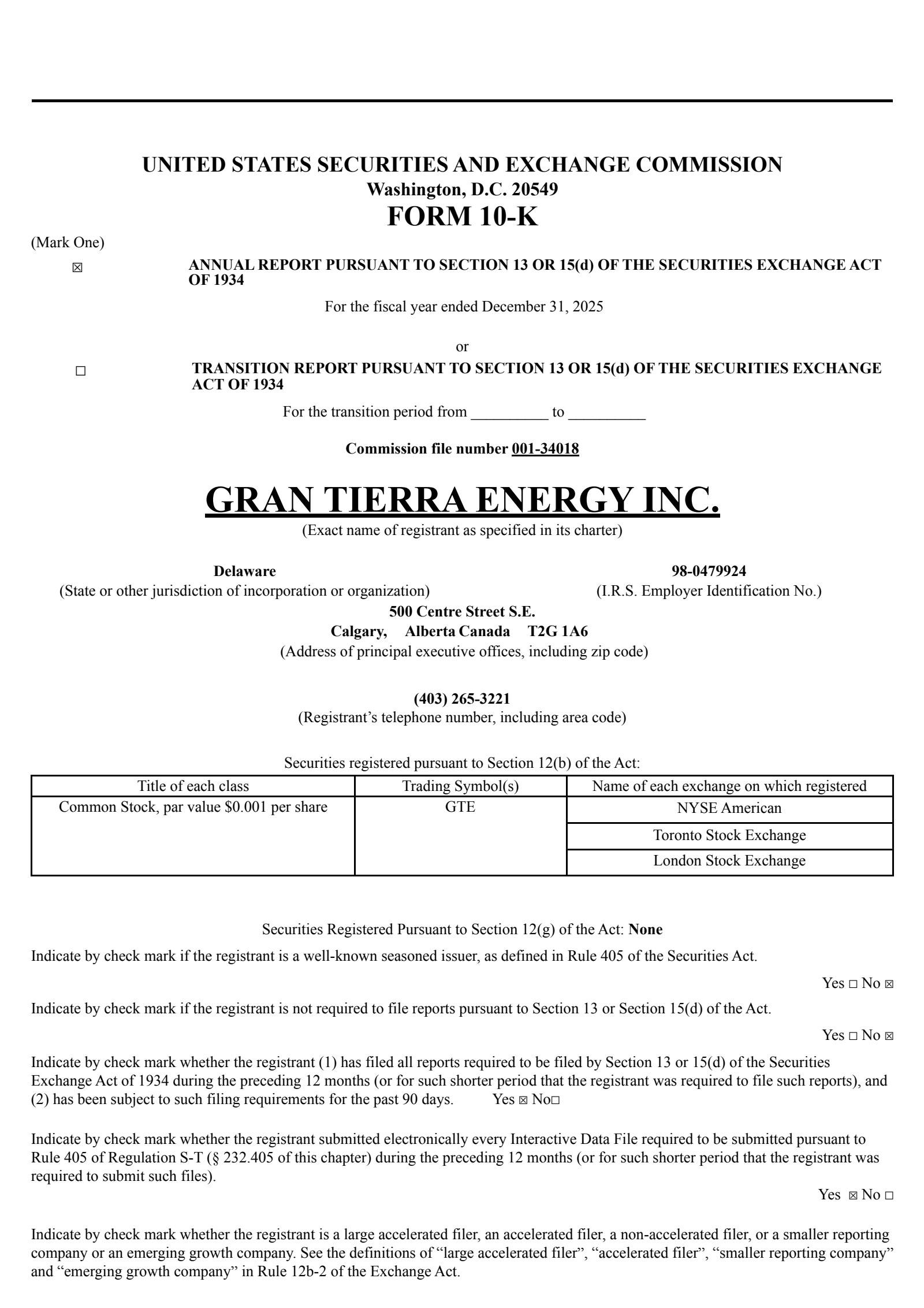 Gran Tierra Energy's Q4 2025 Annual report