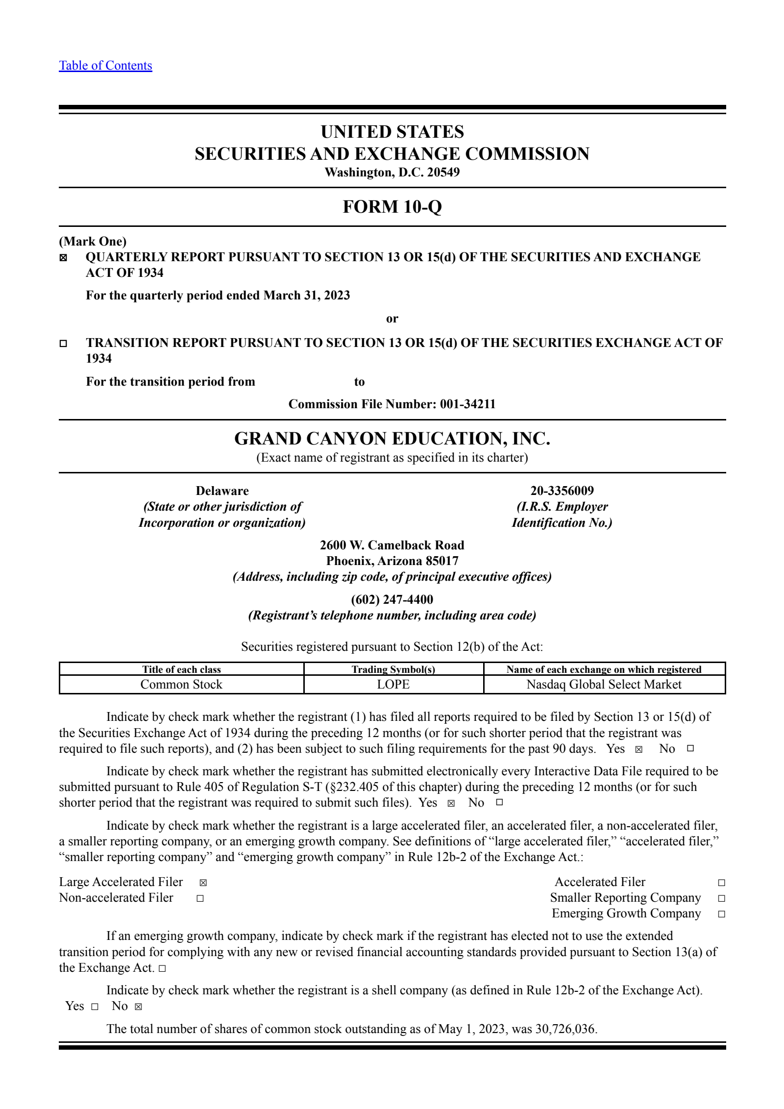 Grand Canyon Education's Q1 2023 Quarterly report