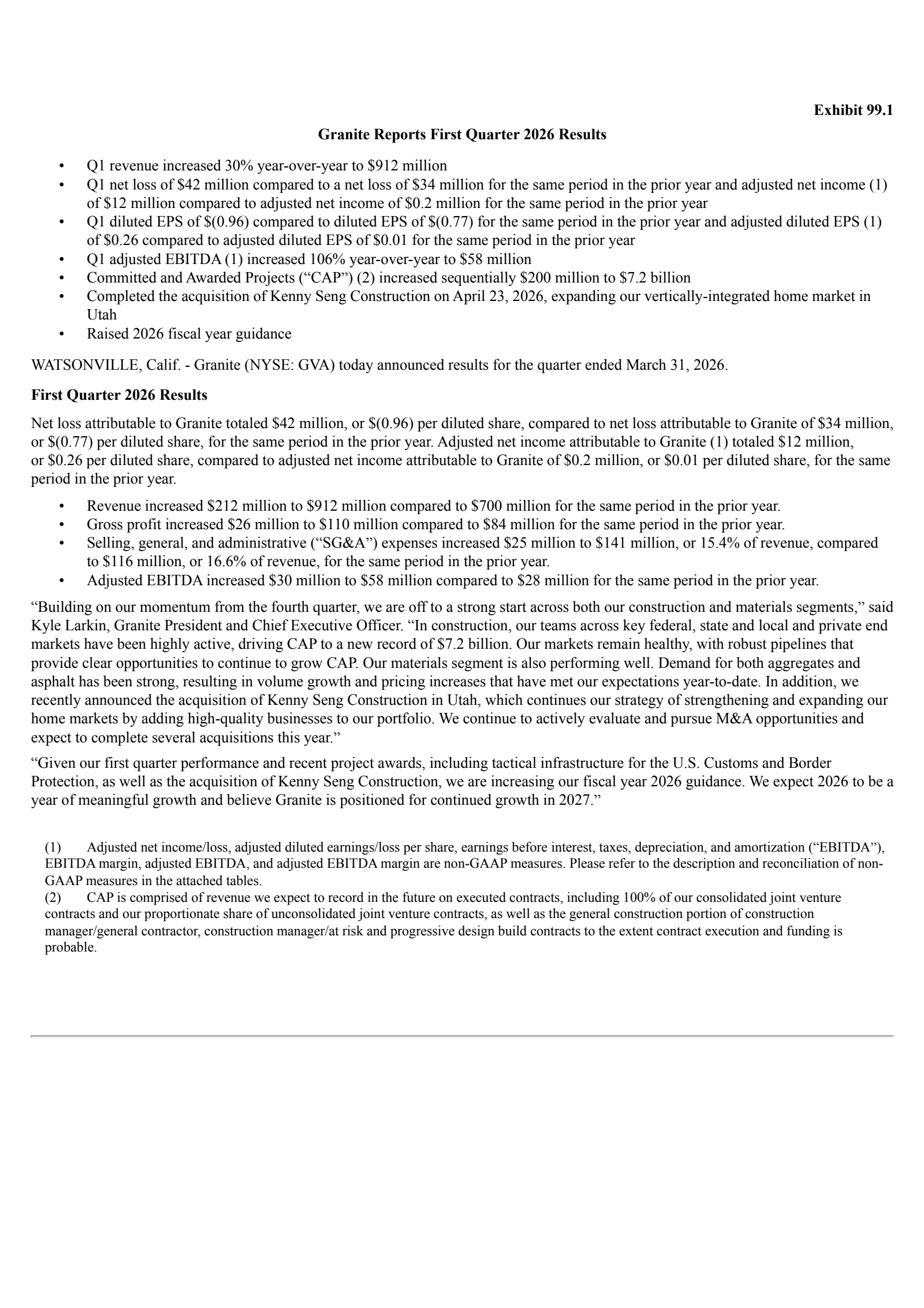 Granite Construction's Q1 2026 Press Release