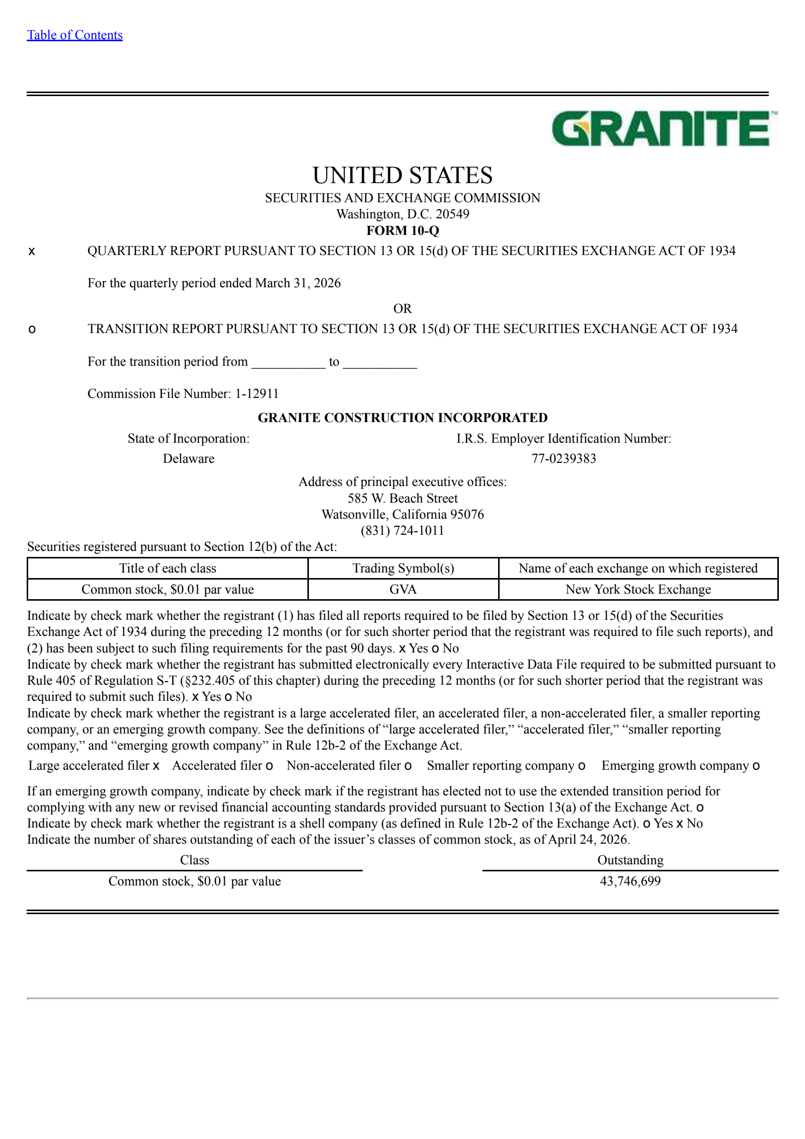 Granite Construction's Q1 2026 Quarterly report