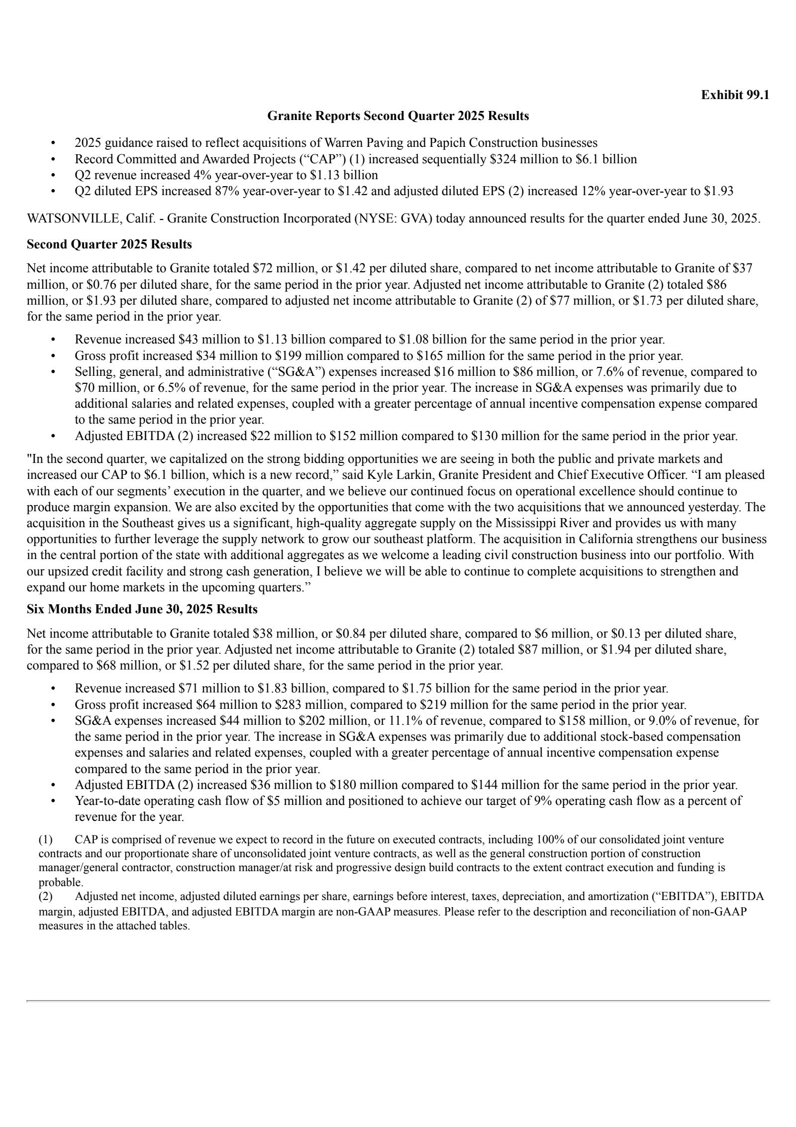 Granite Construction's Q2 2025 Press Release