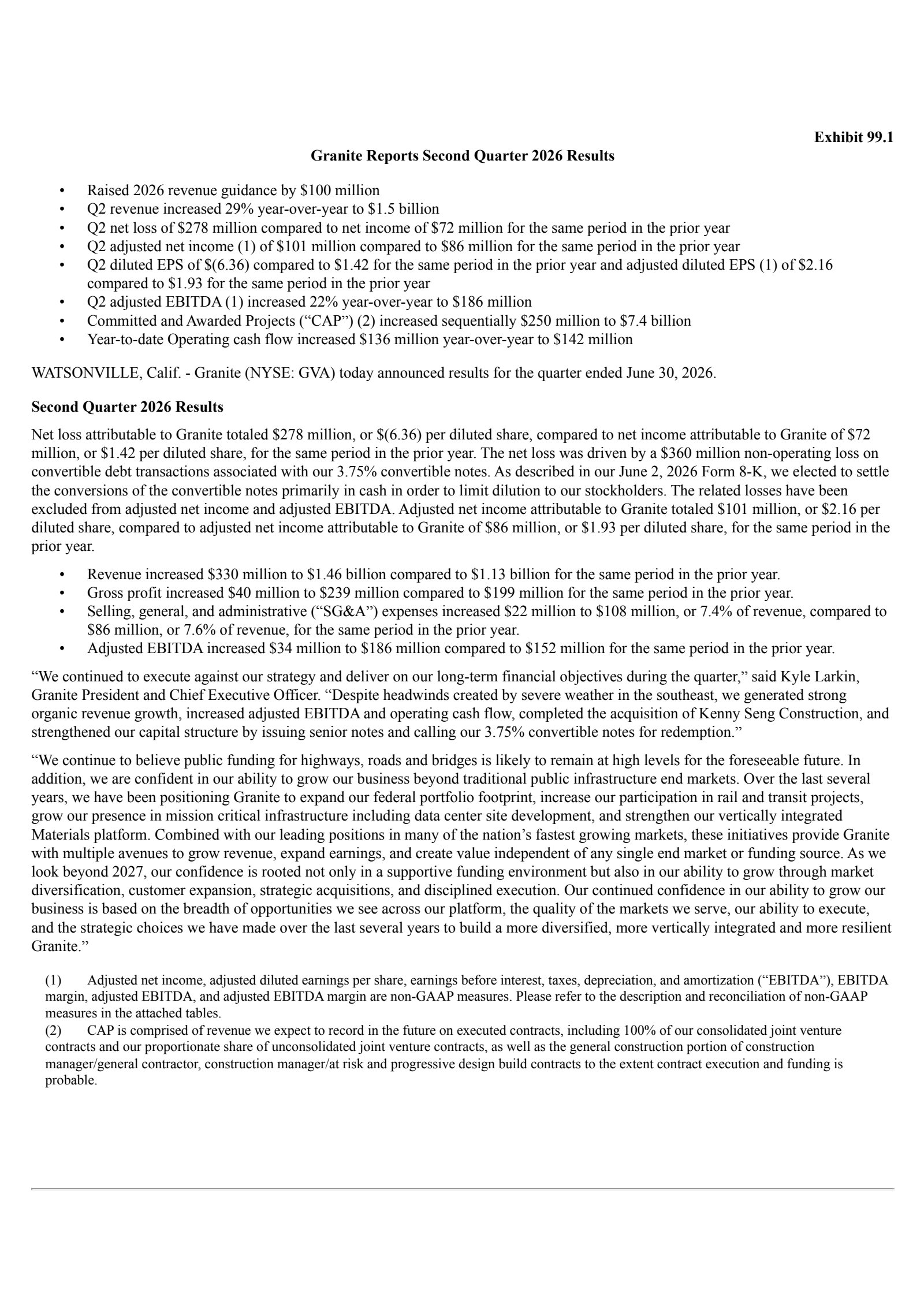 Granite Construction's Q2 2026 Press Release