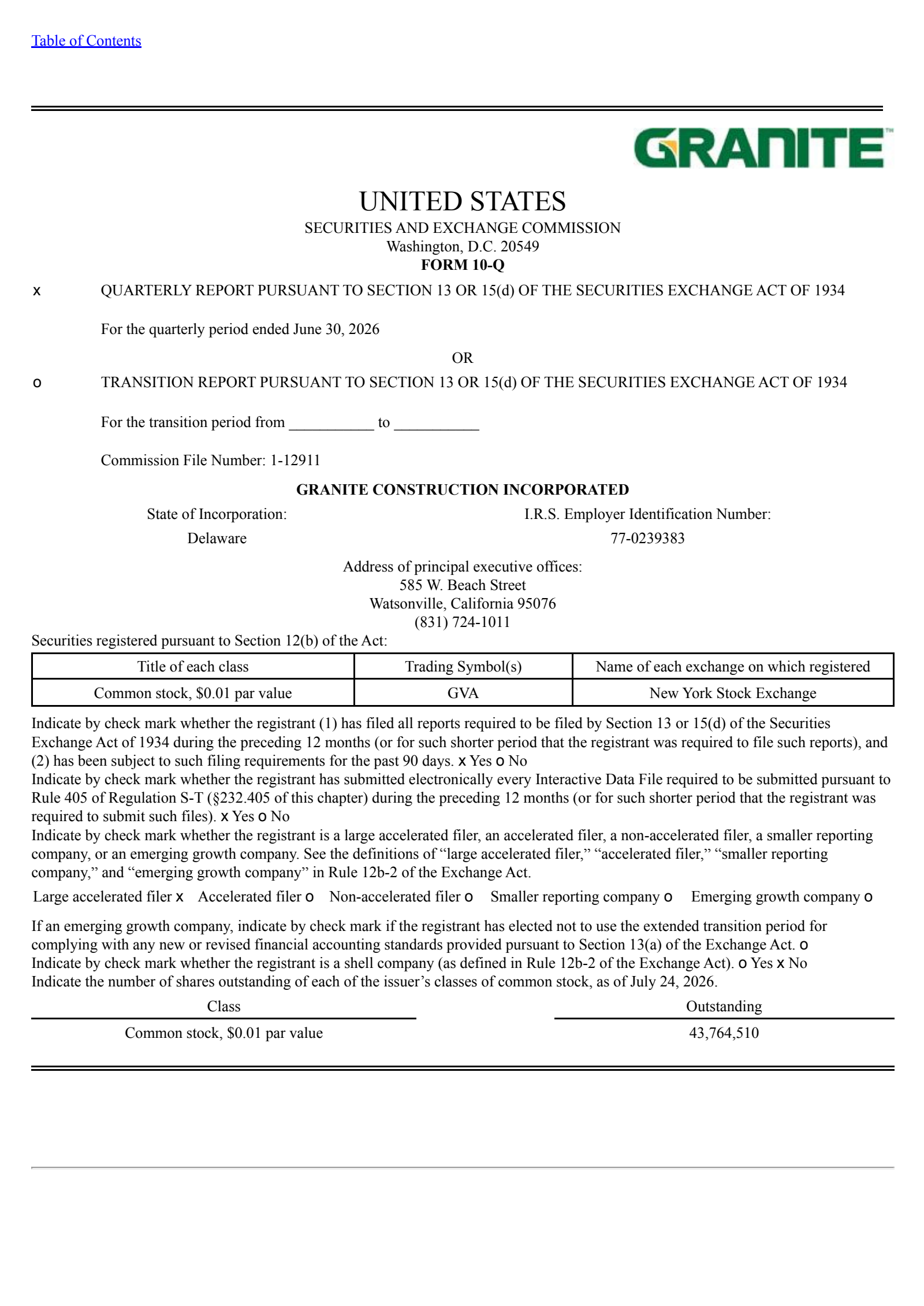 Granite Construction's Q2 2026 Quarterly report