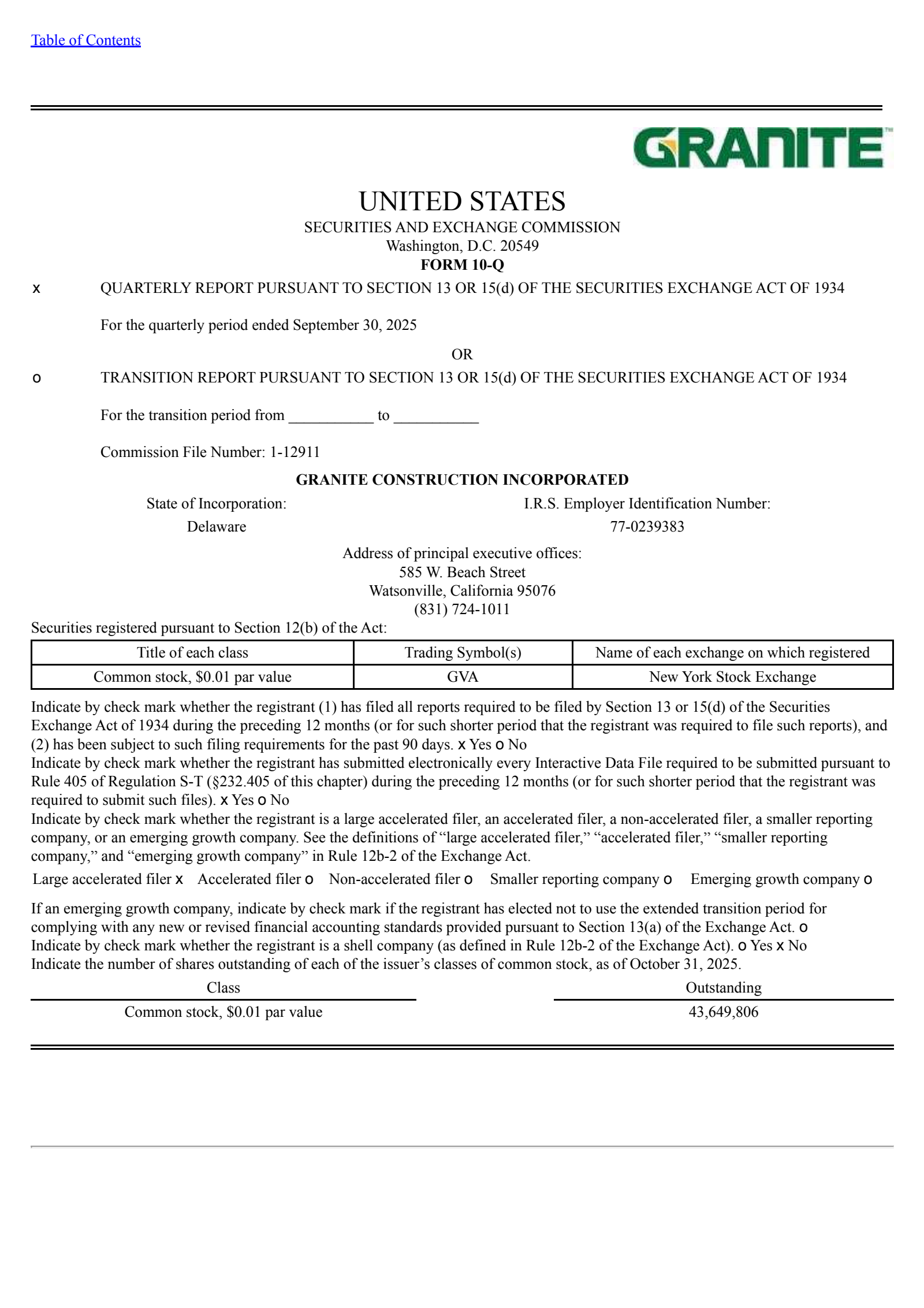 Granite Construction's Q3 2025 Quarterly Report