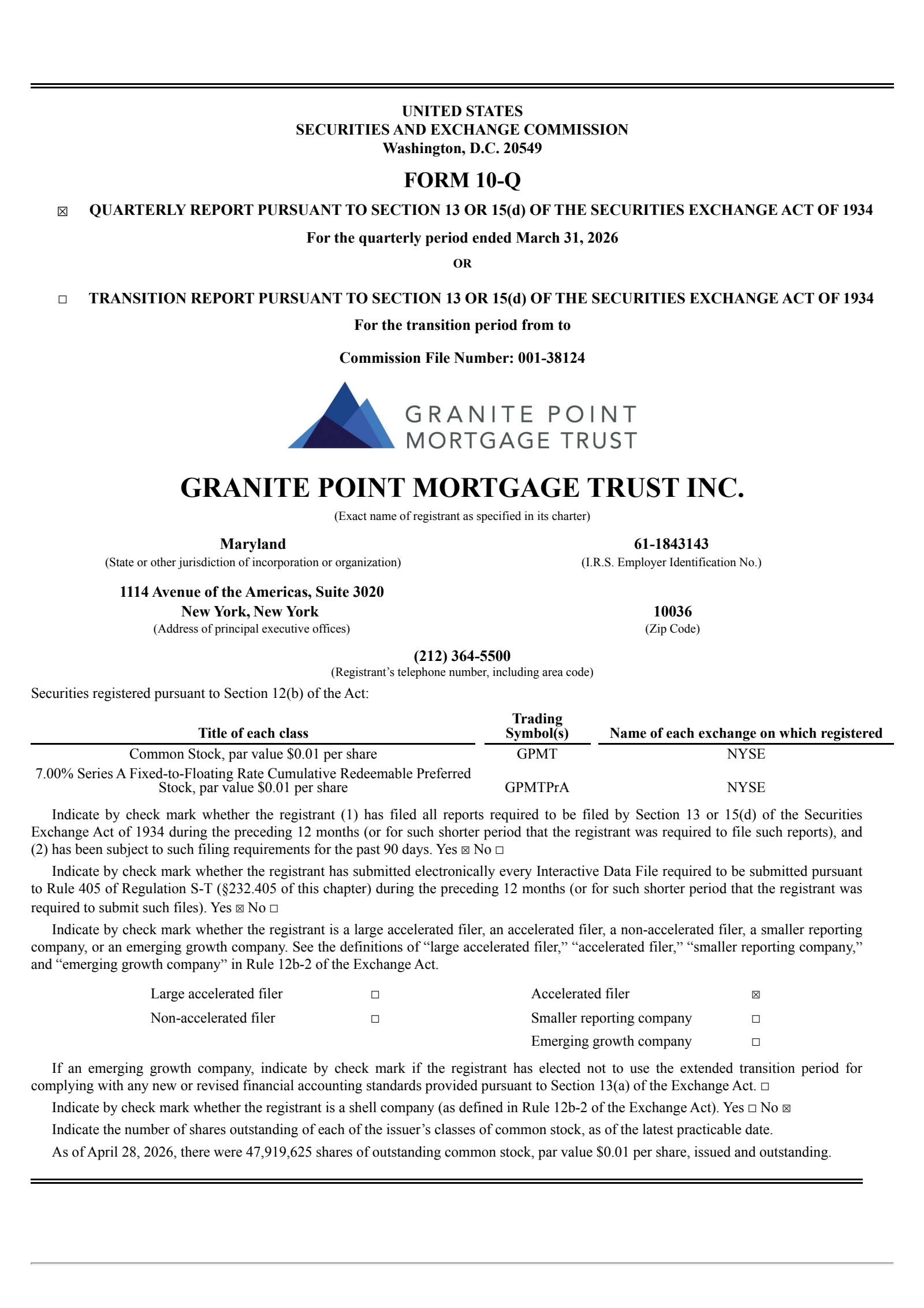 Granite Point Mortgage Trust's Q1 2026 Quarterly report