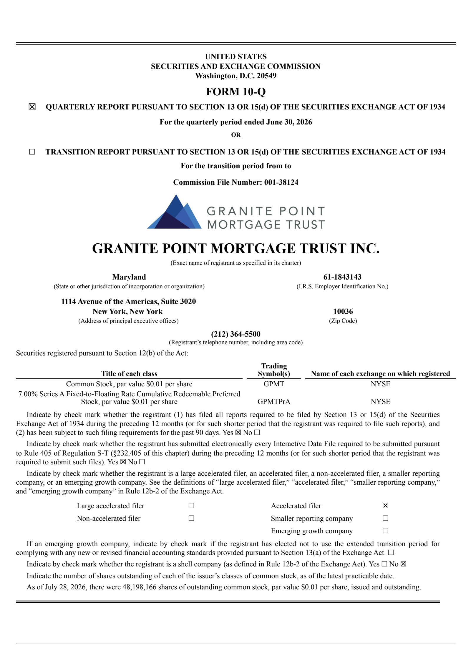 Granite Point Mortgage Trust's Q2 2026 Quarterly report