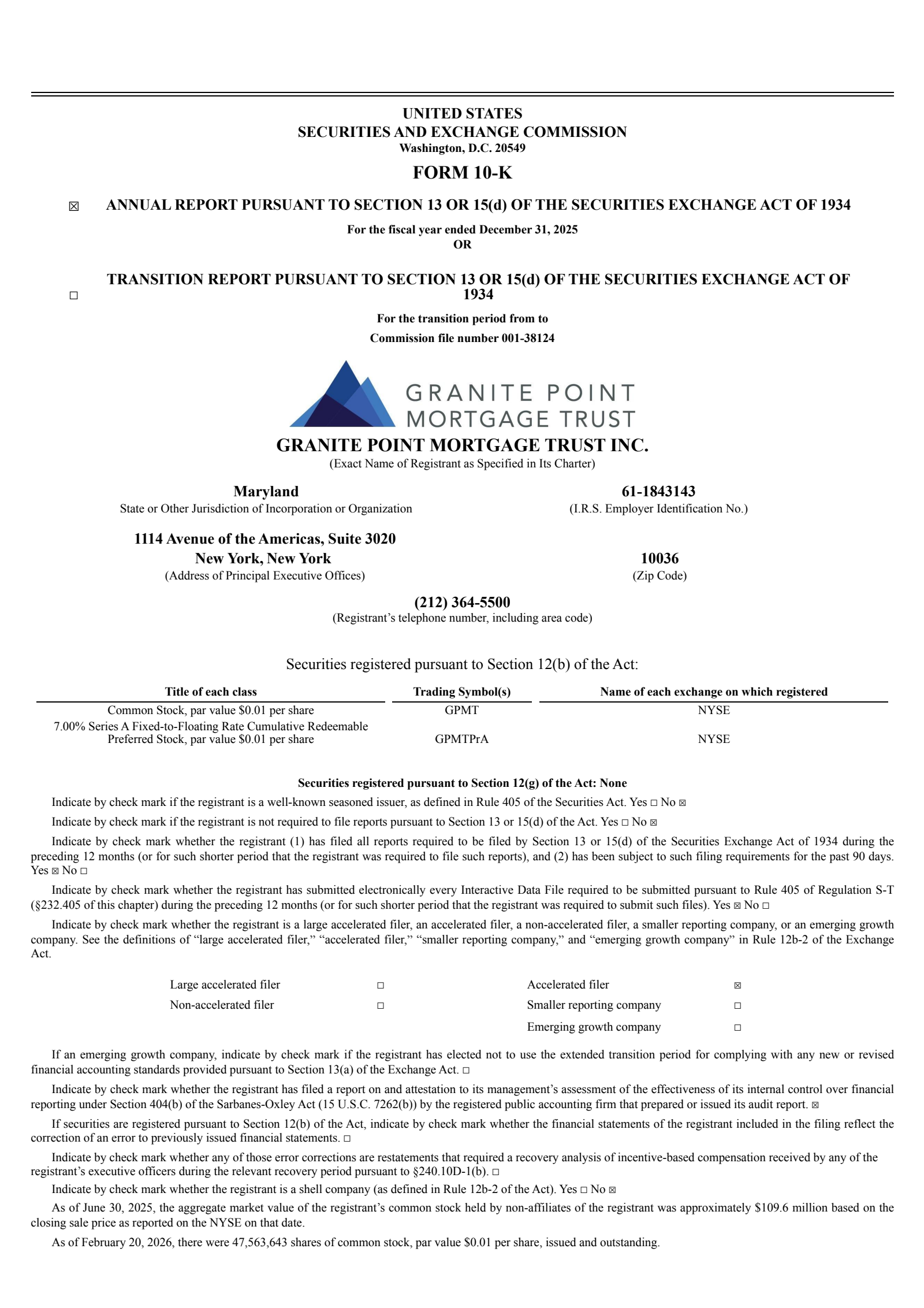 Granite Point Mortgage Trust's Q4 2025 Annual report