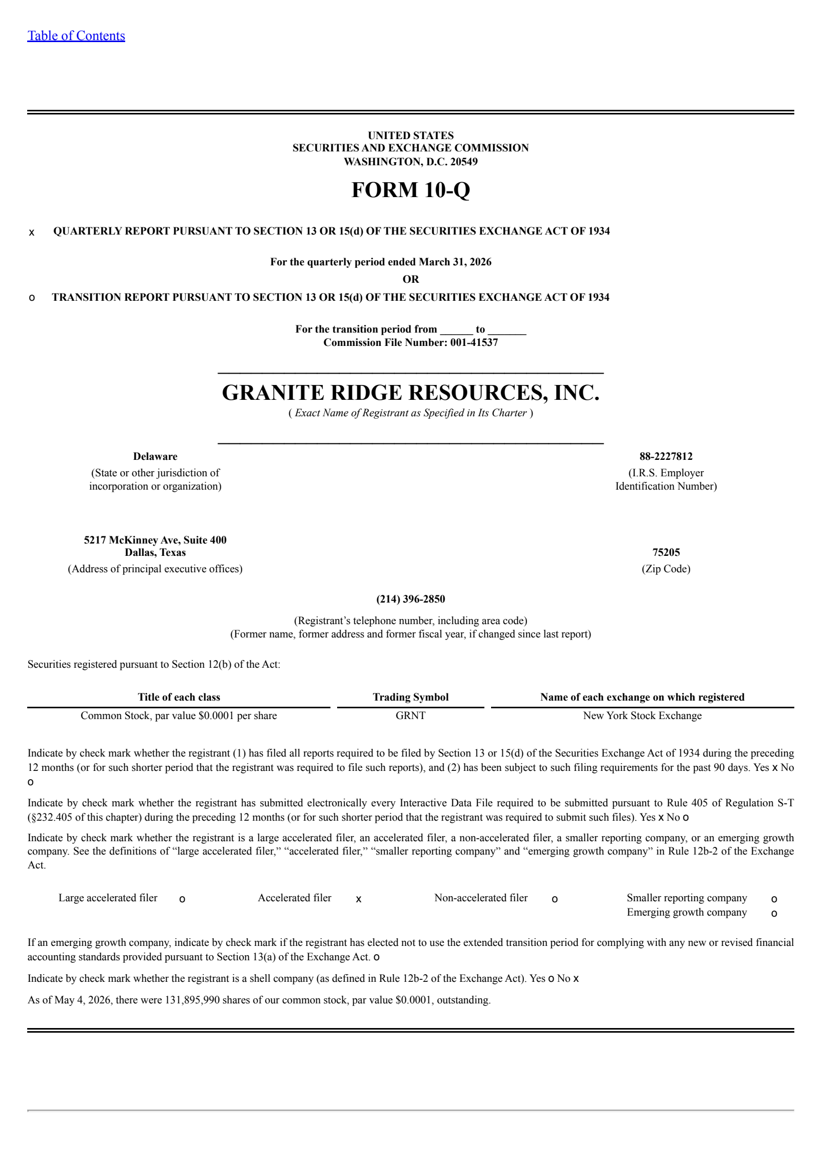 Granite Ridge Resources' Q1 2026 Quarterly report