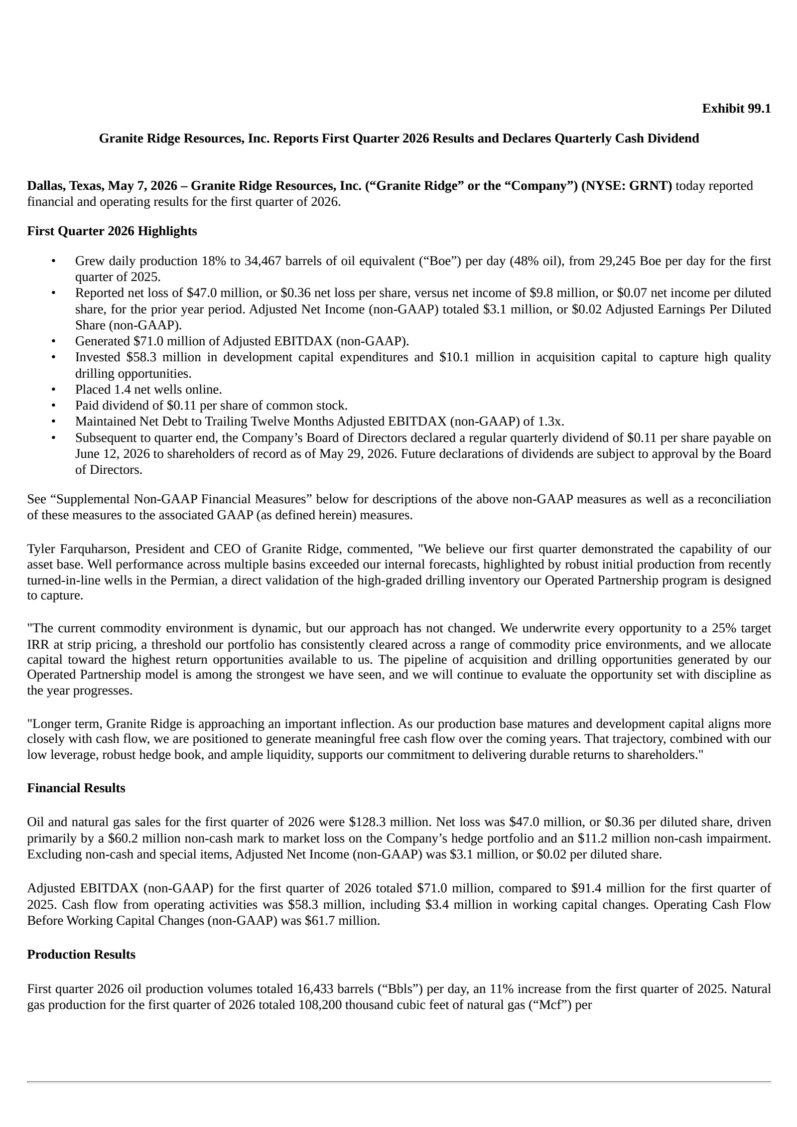 Granite Ridge Resources' Q1 2026 Press Release
