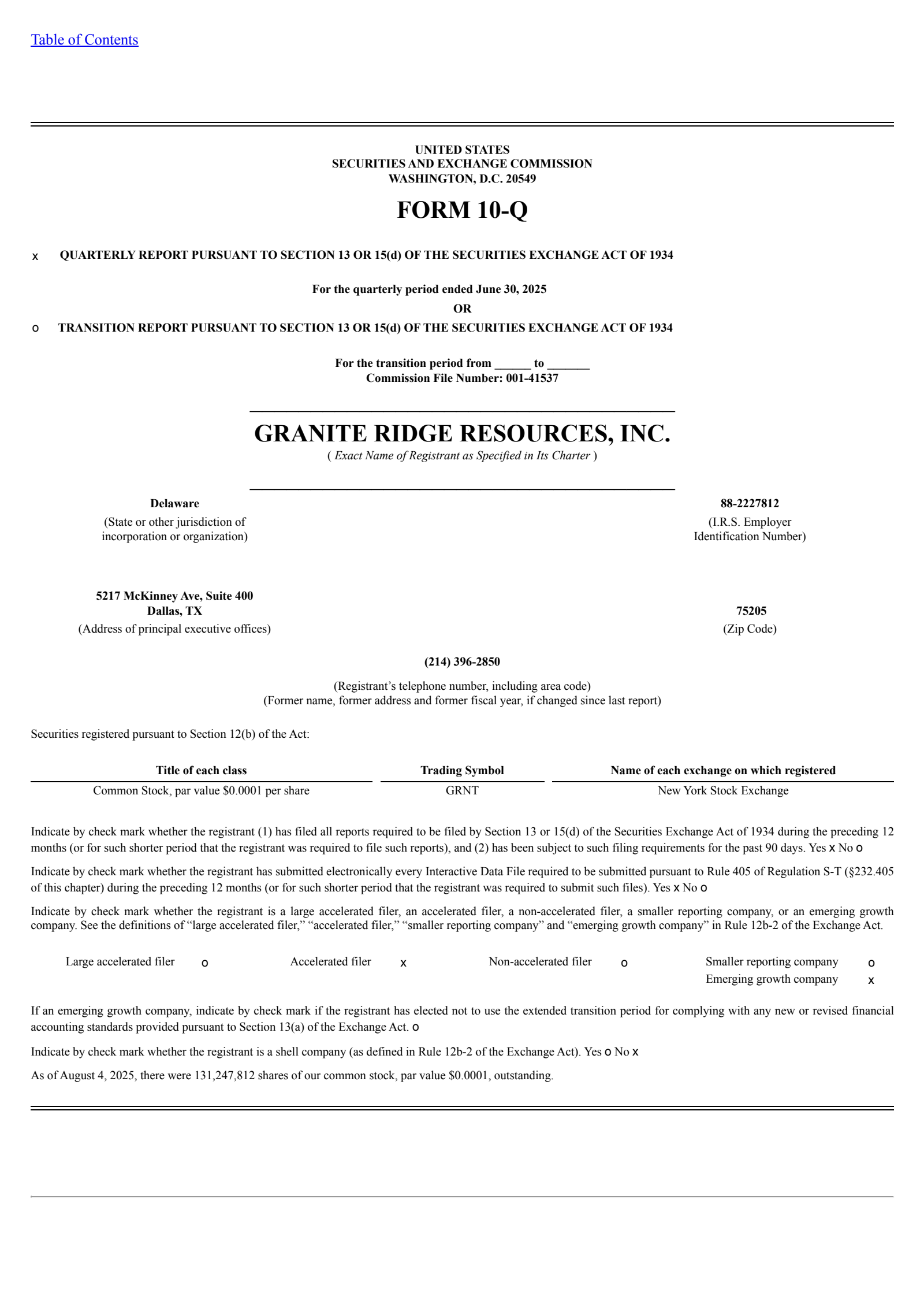 Granite Ridge Resources' Q2 2025 Quarterly report