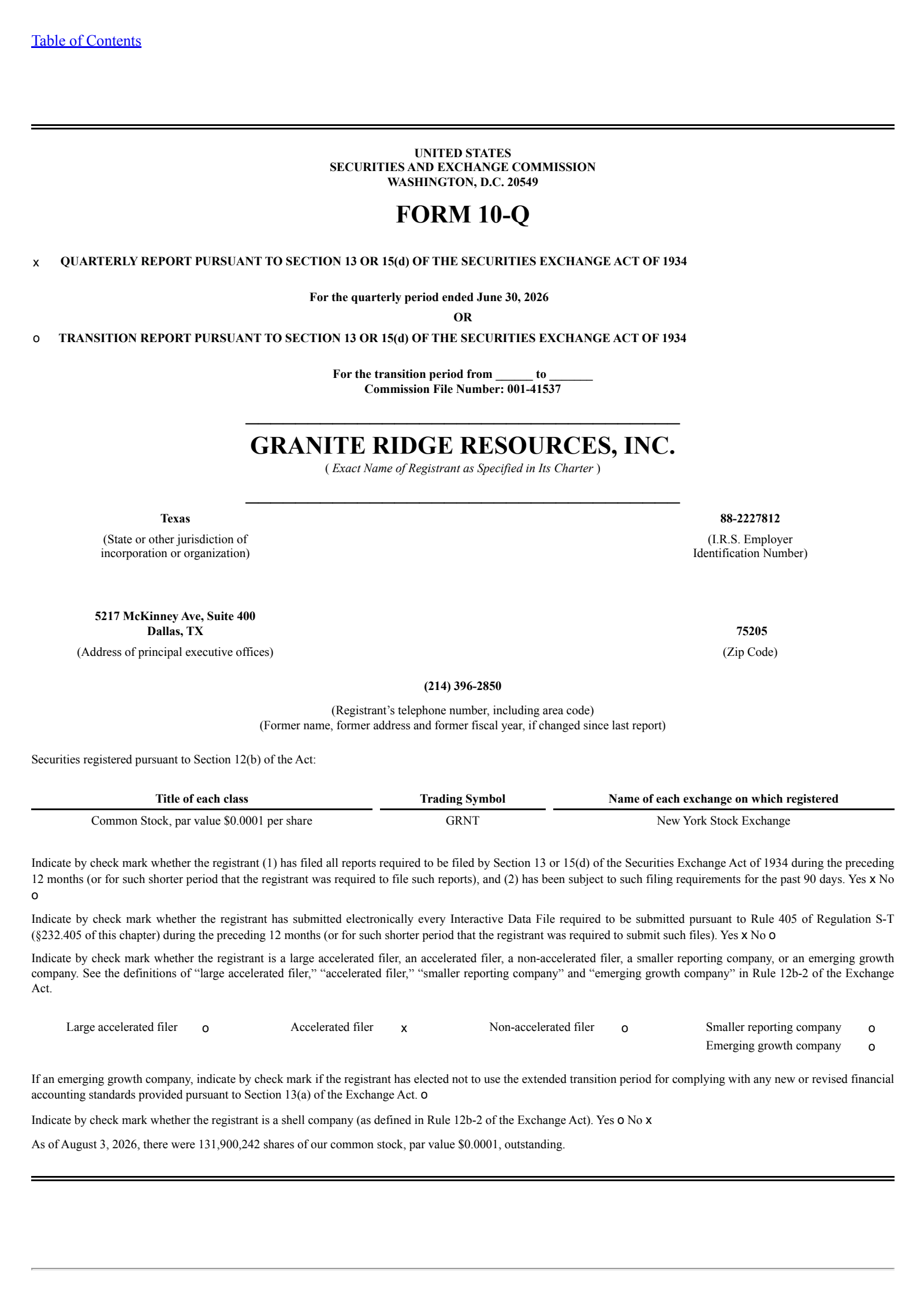 Granite Ridge Resources' Q2 2026 Quarterly report