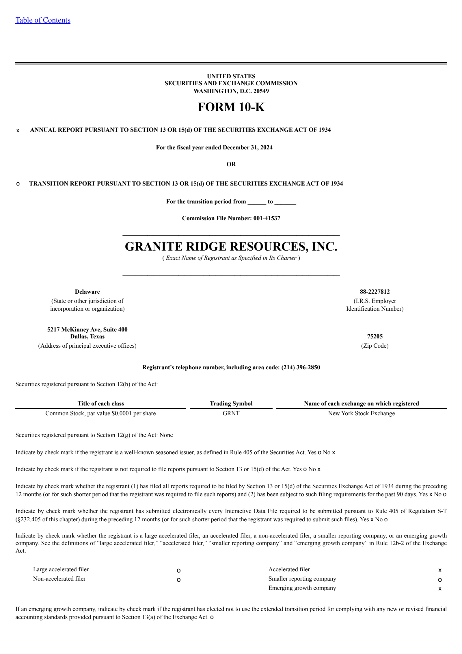 Granite Ridge Resources' Q4 2024 Annual report