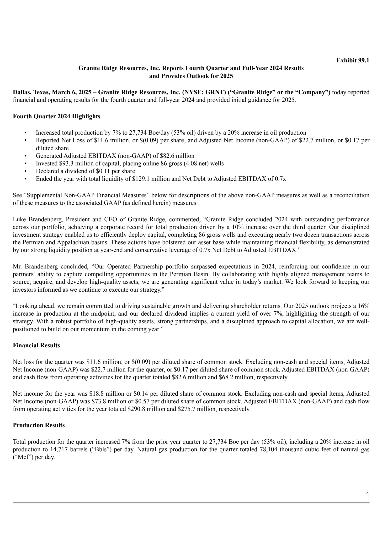 Granite Ridge Resources' Q4 2024 Press Release