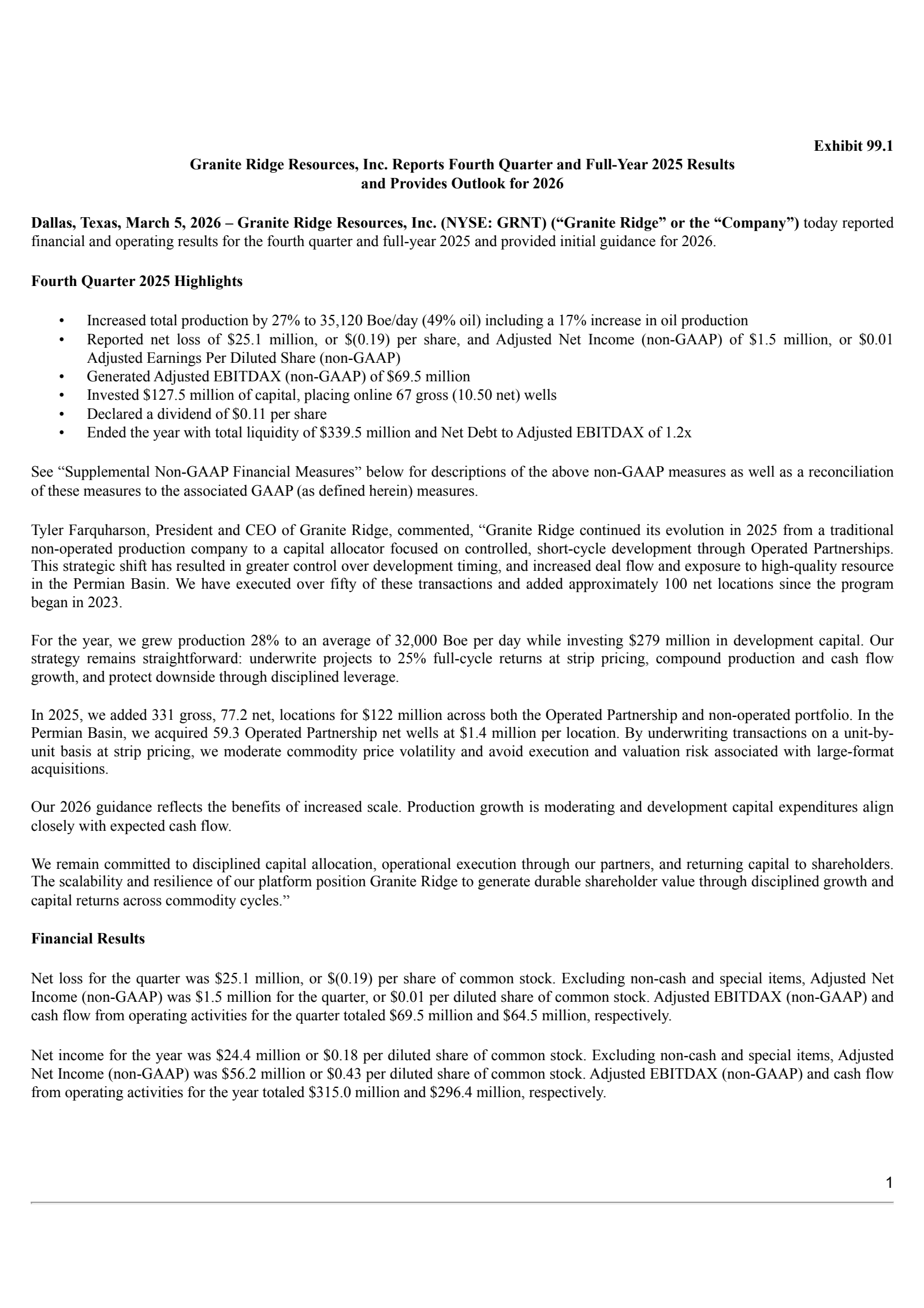 Granite Ridge Resources' Q4 2025 Press Release