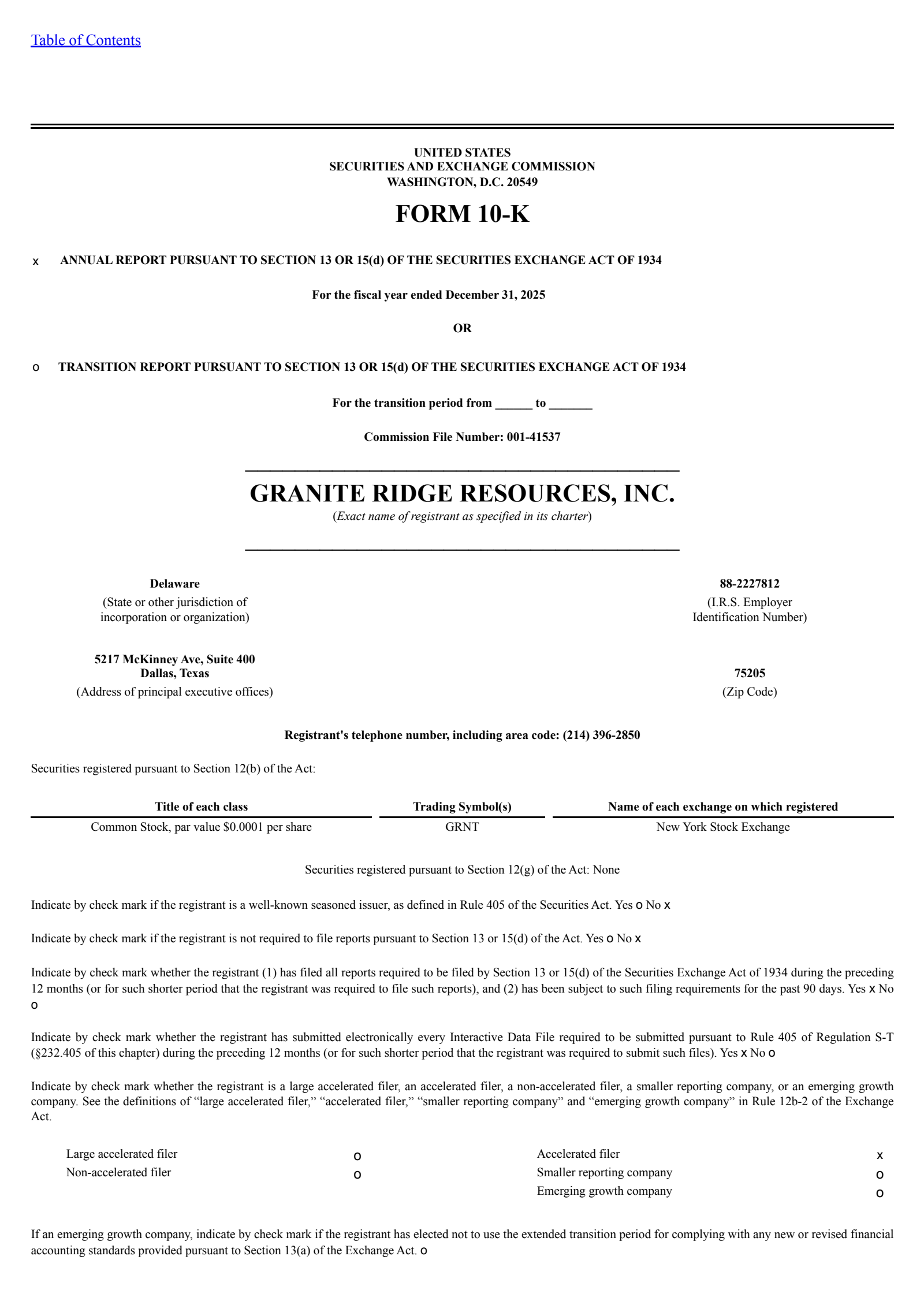 Granite Ridge Resources' Q4 2025 Annual report