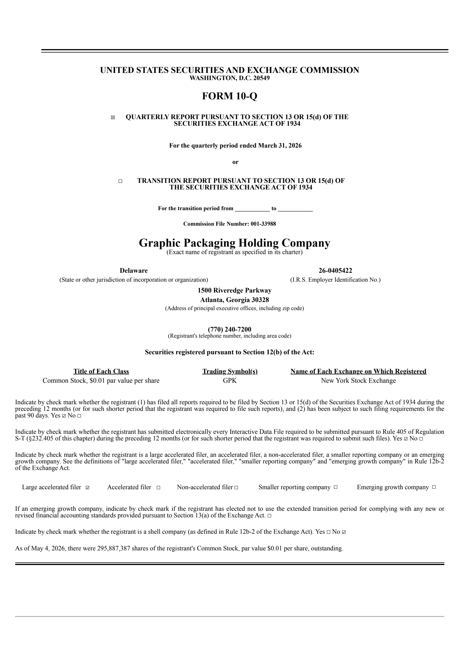 Graphic Packaging's Q1 2026 Quarterly report