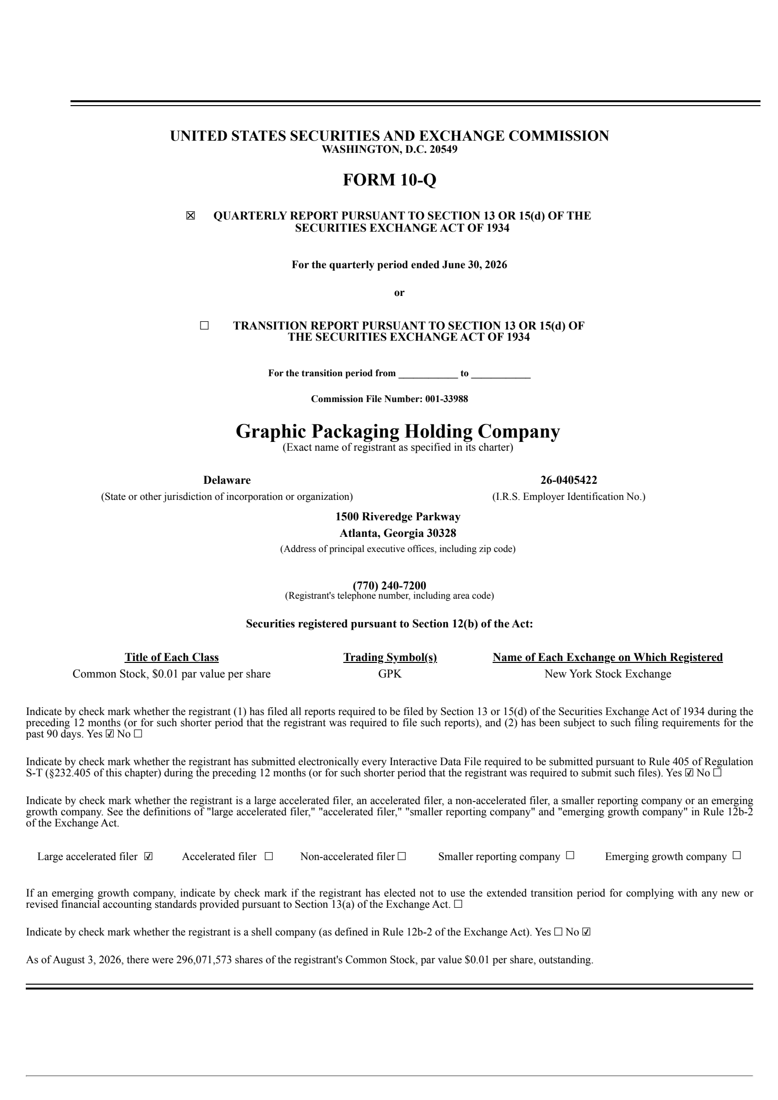Graphic Packaging's Q2 2026 Quarterly report