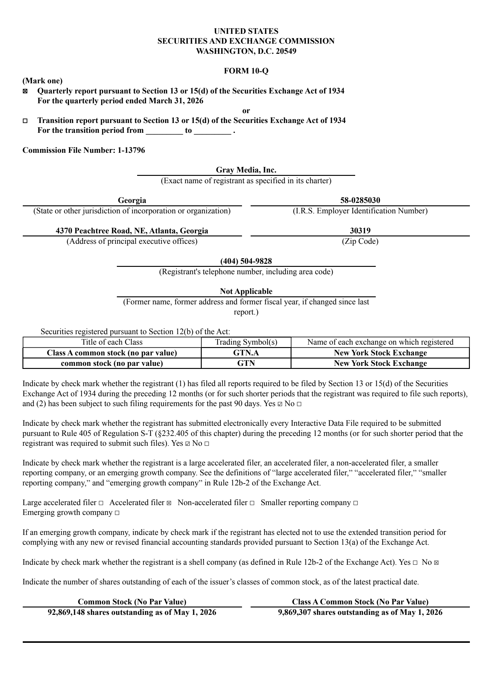 Gray Media's Q1 2026 Quarterly report