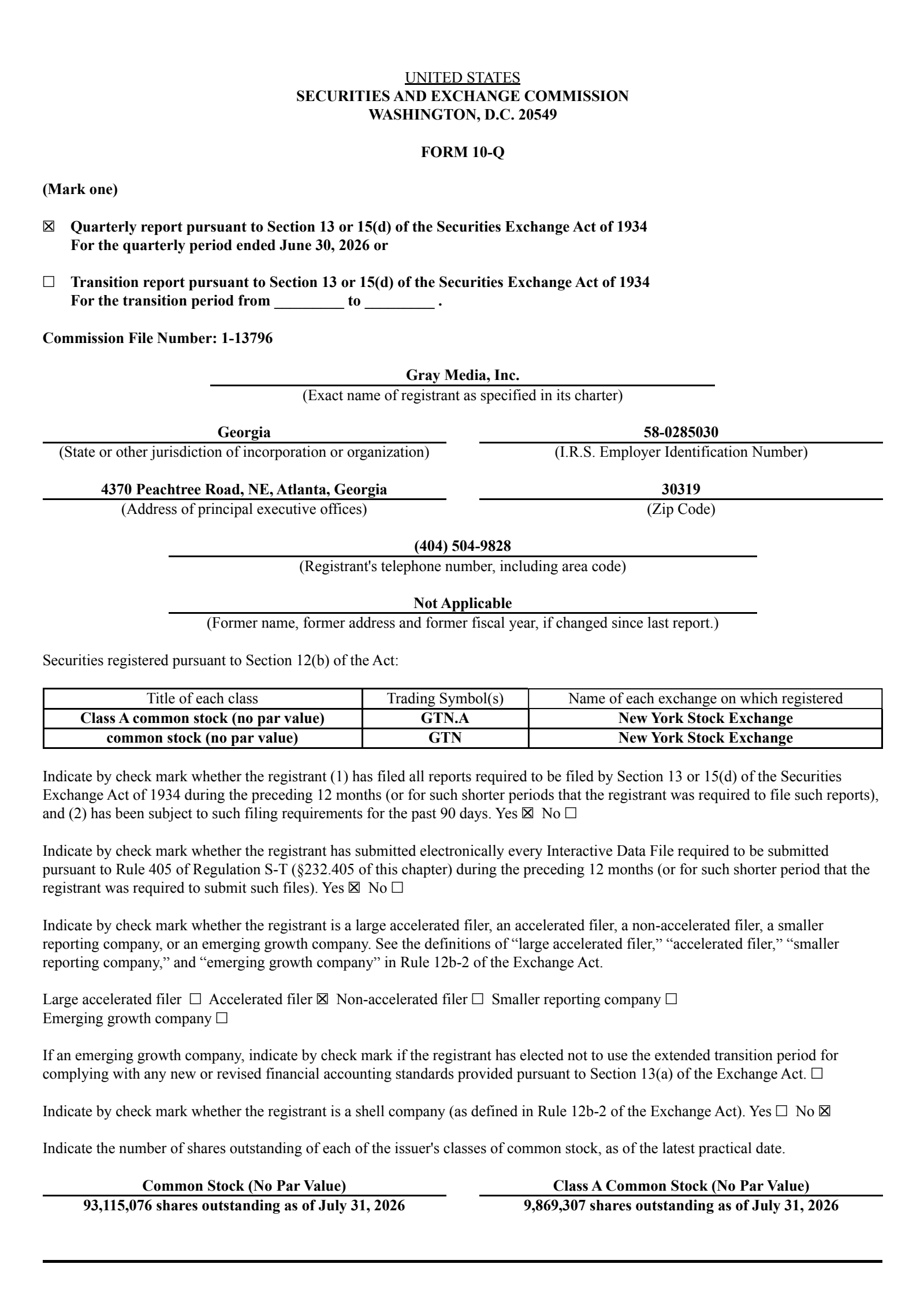 Gray Media's Q2 2026 Quarterly report