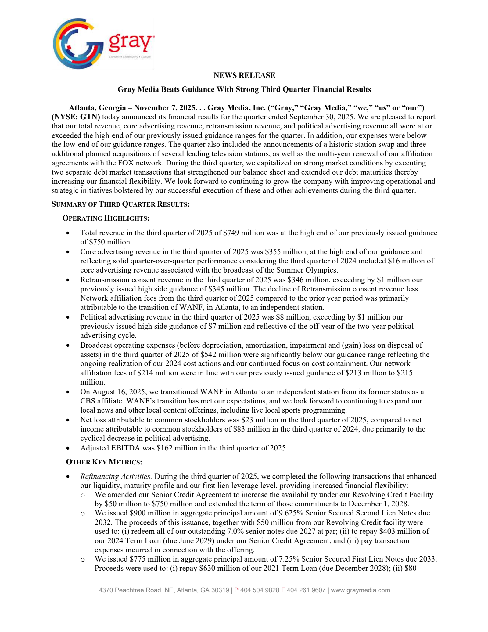 Gray Media's Q3 2025 Earnings Release