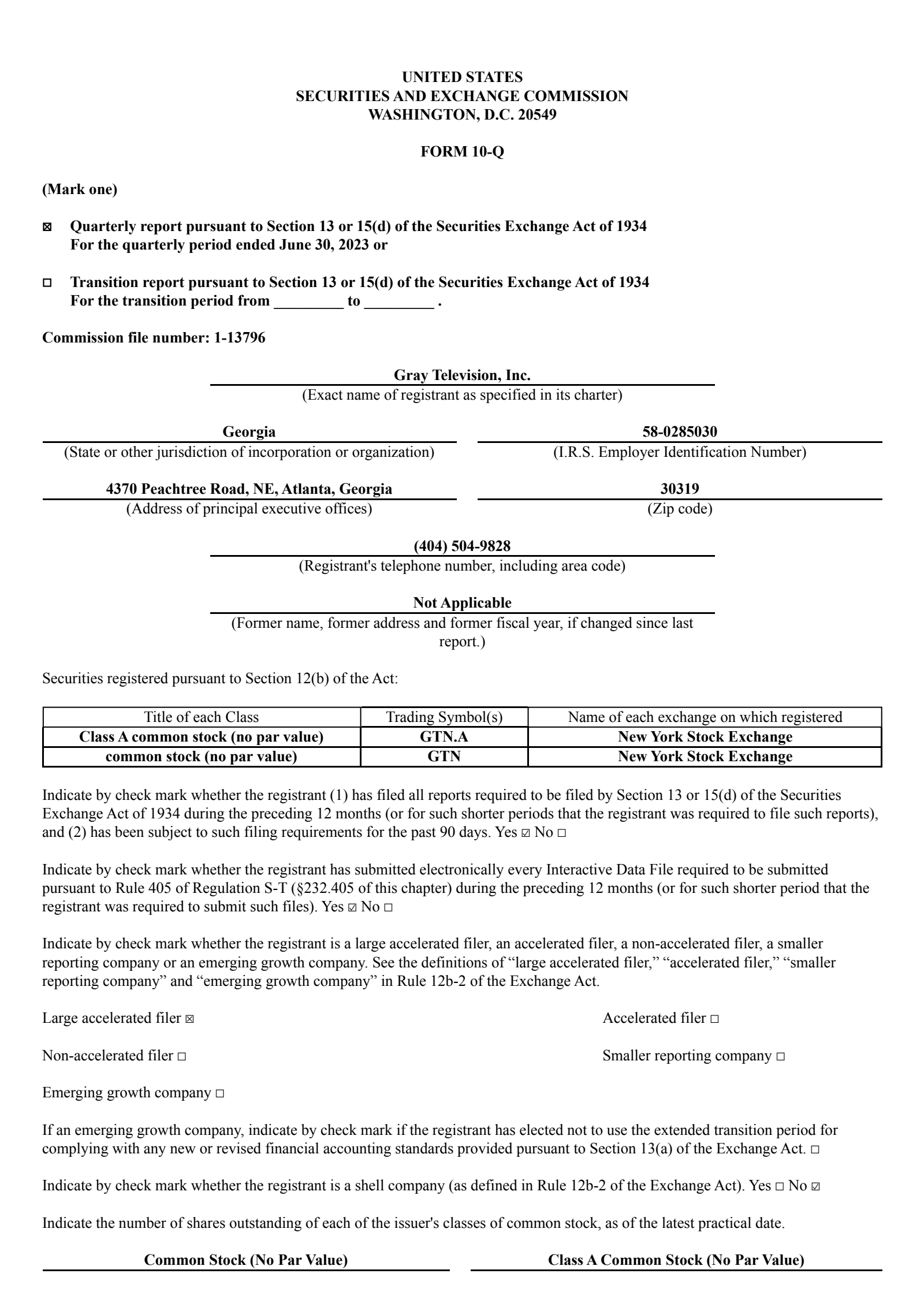 Gray Television's Q2 2023 Quarterly report