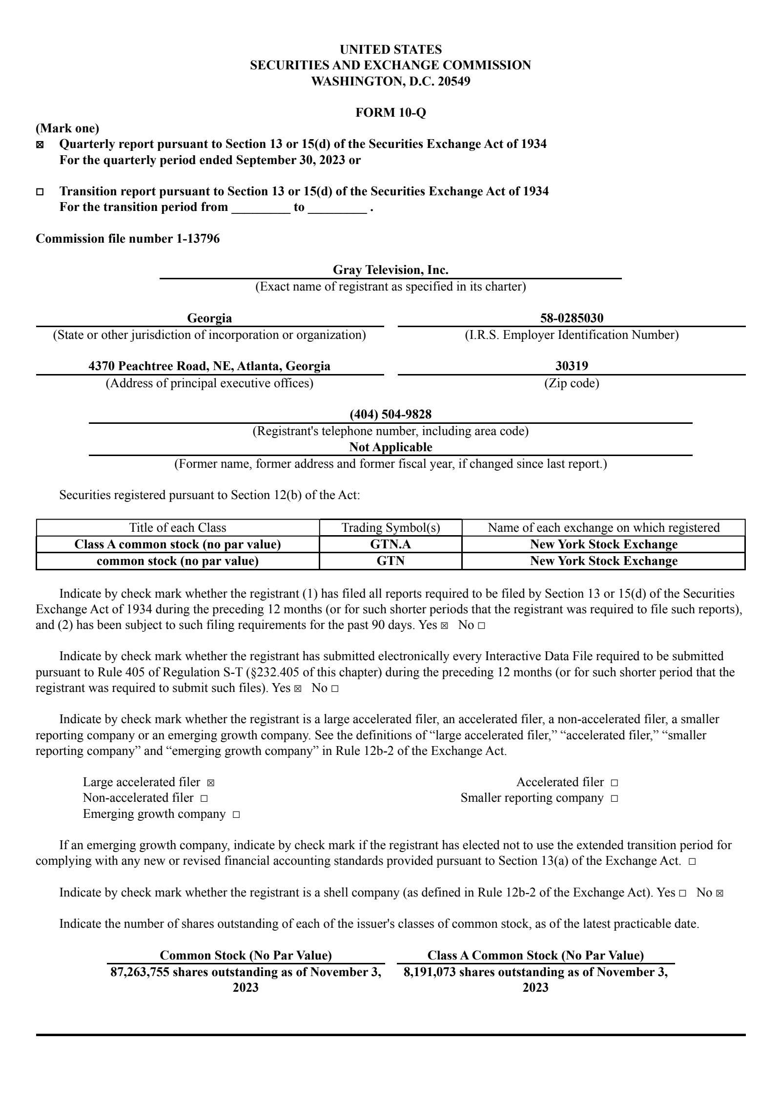 Gray Television's Q3 2023 Quarterly report