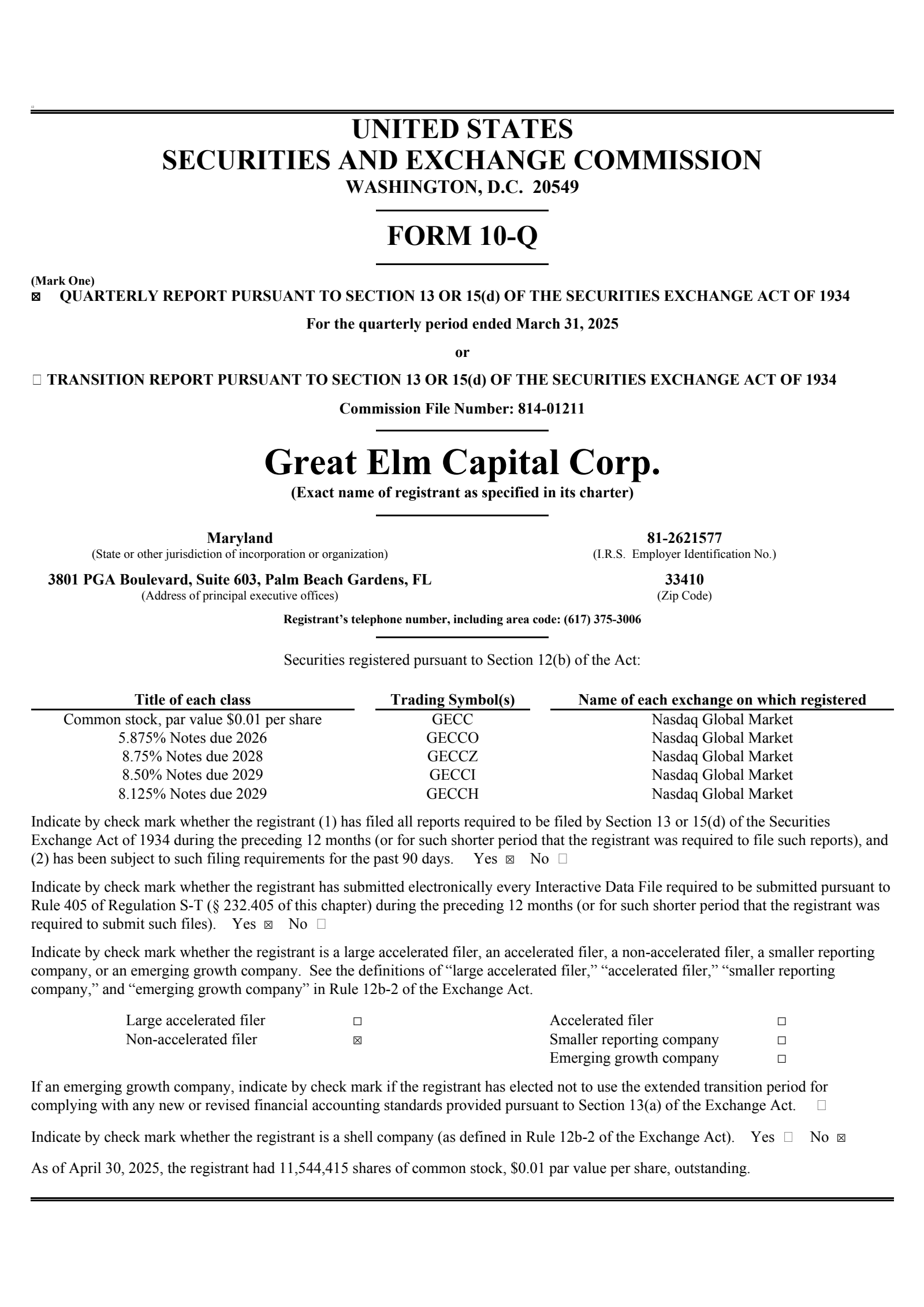 Great Elm Capital Group's Q1 2025 Quarterly report