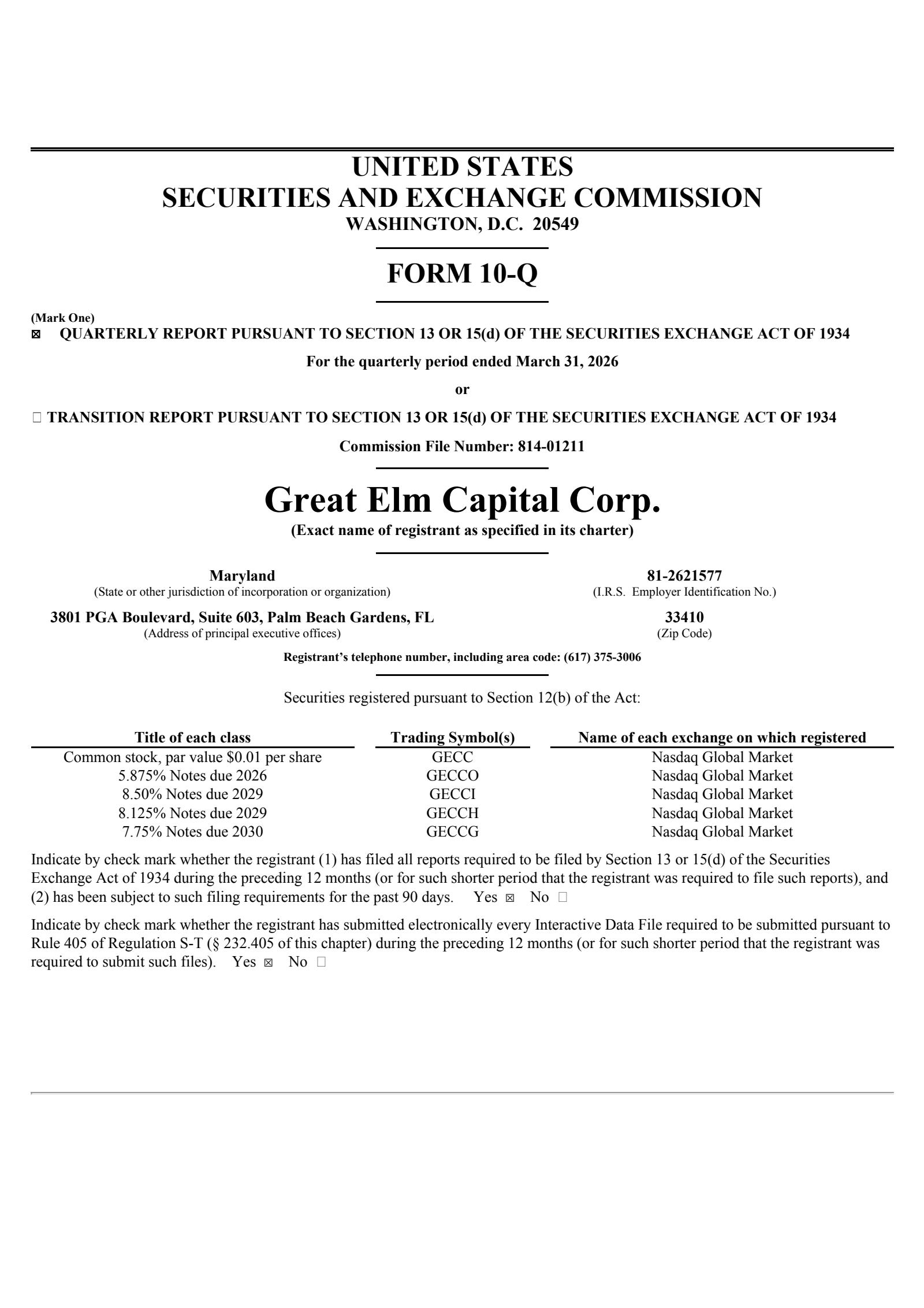 Great Elm Capital Group's Q1 2026 Quarterly report