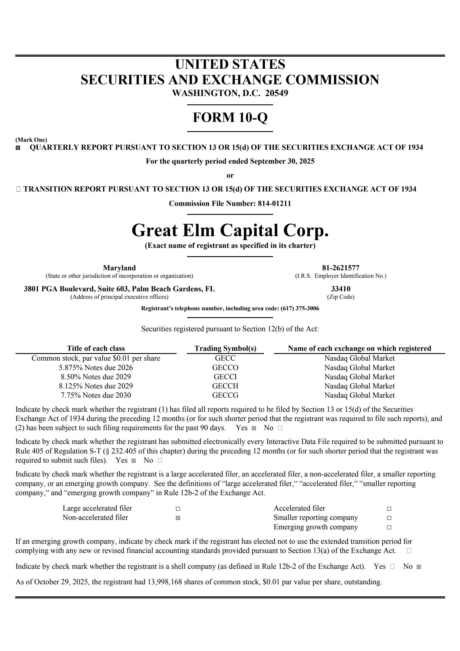 Great Elm Capital Group's Q3 2025 Quarterly Report