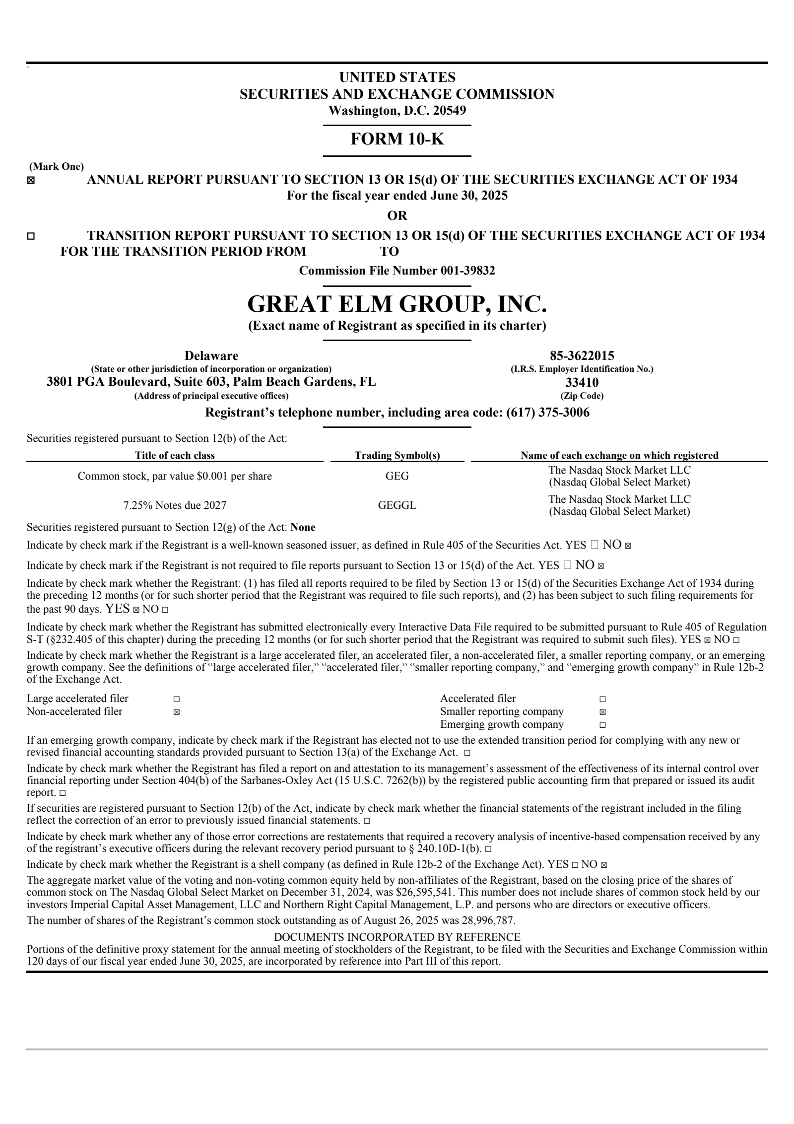 Great Elm Group's Q4 2025 Annual report