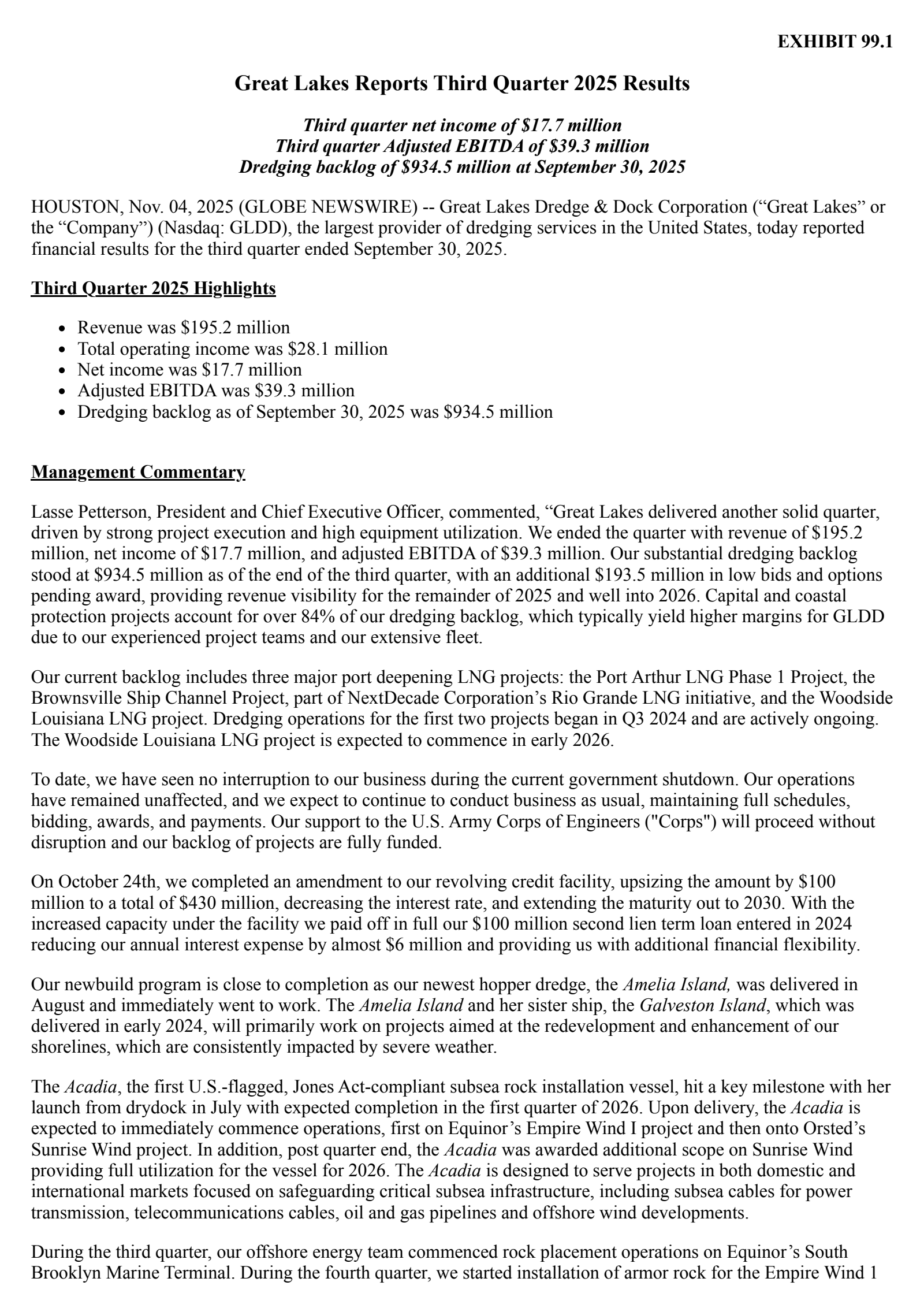 Great Lakes Dredge & Dock's Q3 2025 Earnings Release