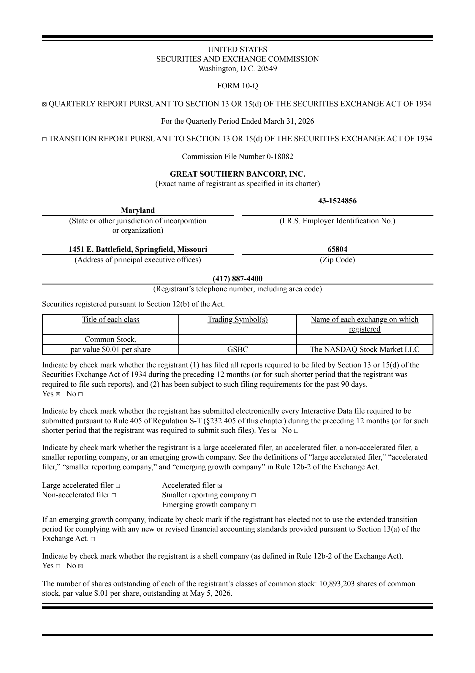 Great Southern Bancorp's Q1 2026 Quarterly report