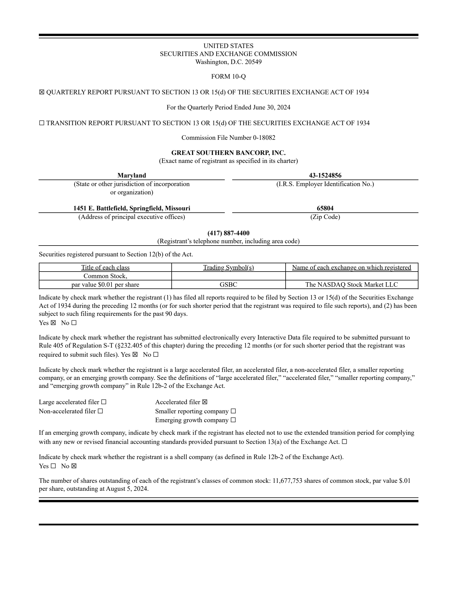 Great Southern Bancorp's Q2 2024 Quarterly Report