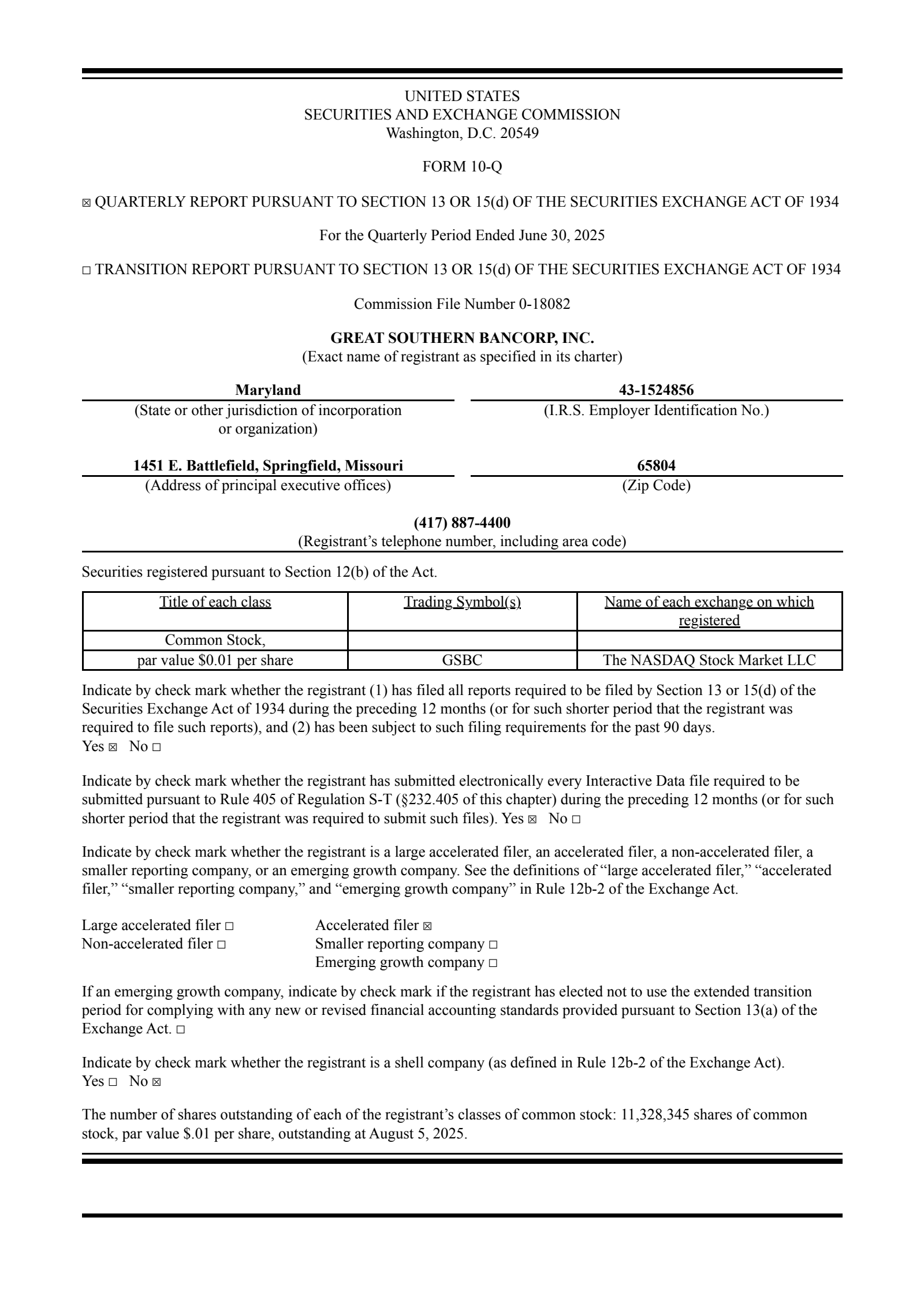 Great Southern Bancorp's Q2 2025 Quarterly report
