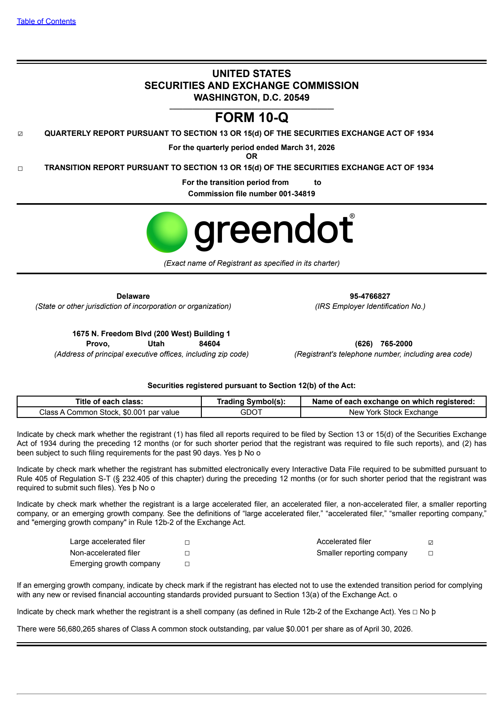 Green Dot's Q1 2026 Quarterly report