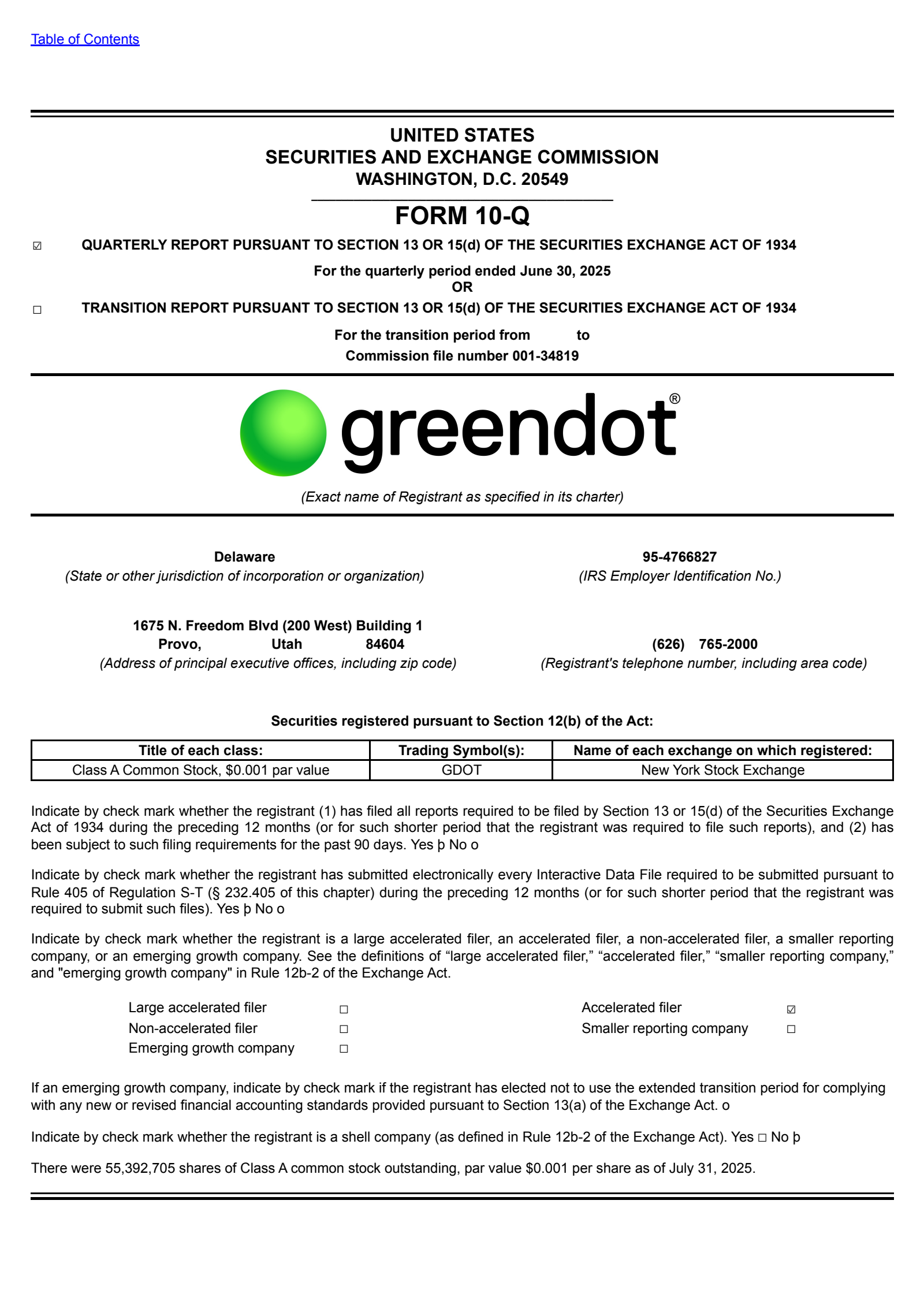 Green Dot's Q2 2025 Quarterly report