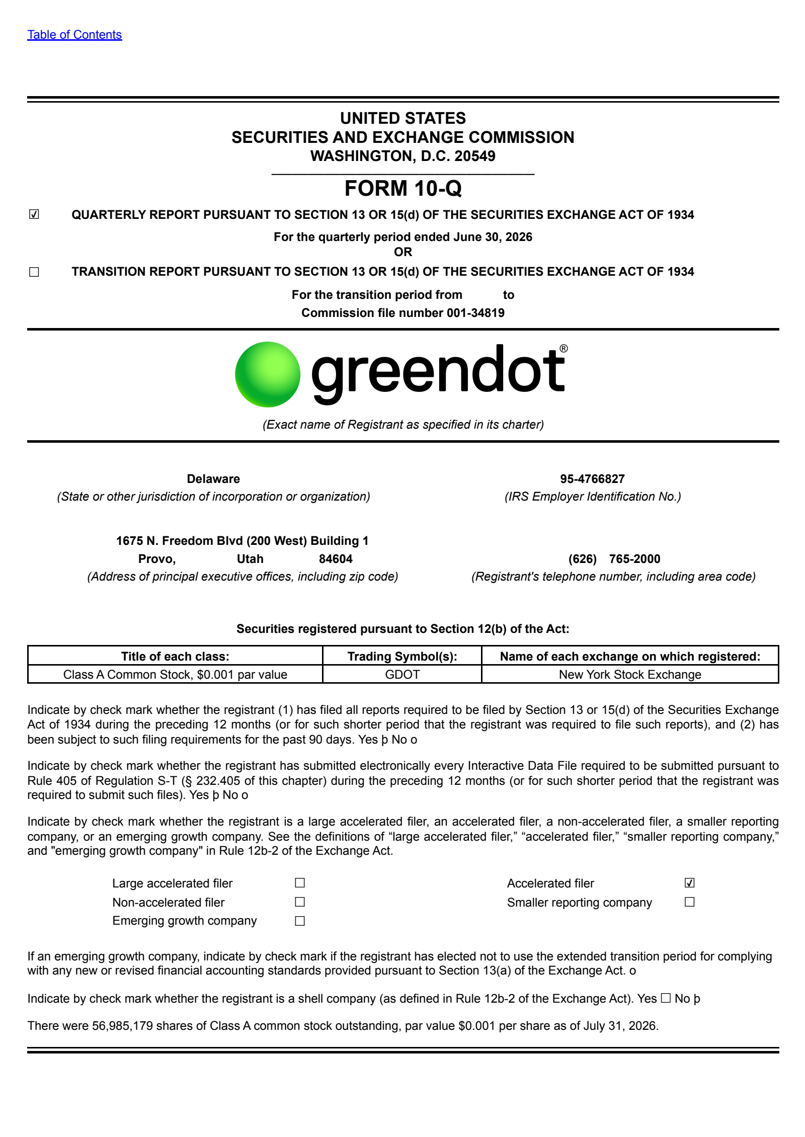 Green Dot's Q2 2026 Quarterly report