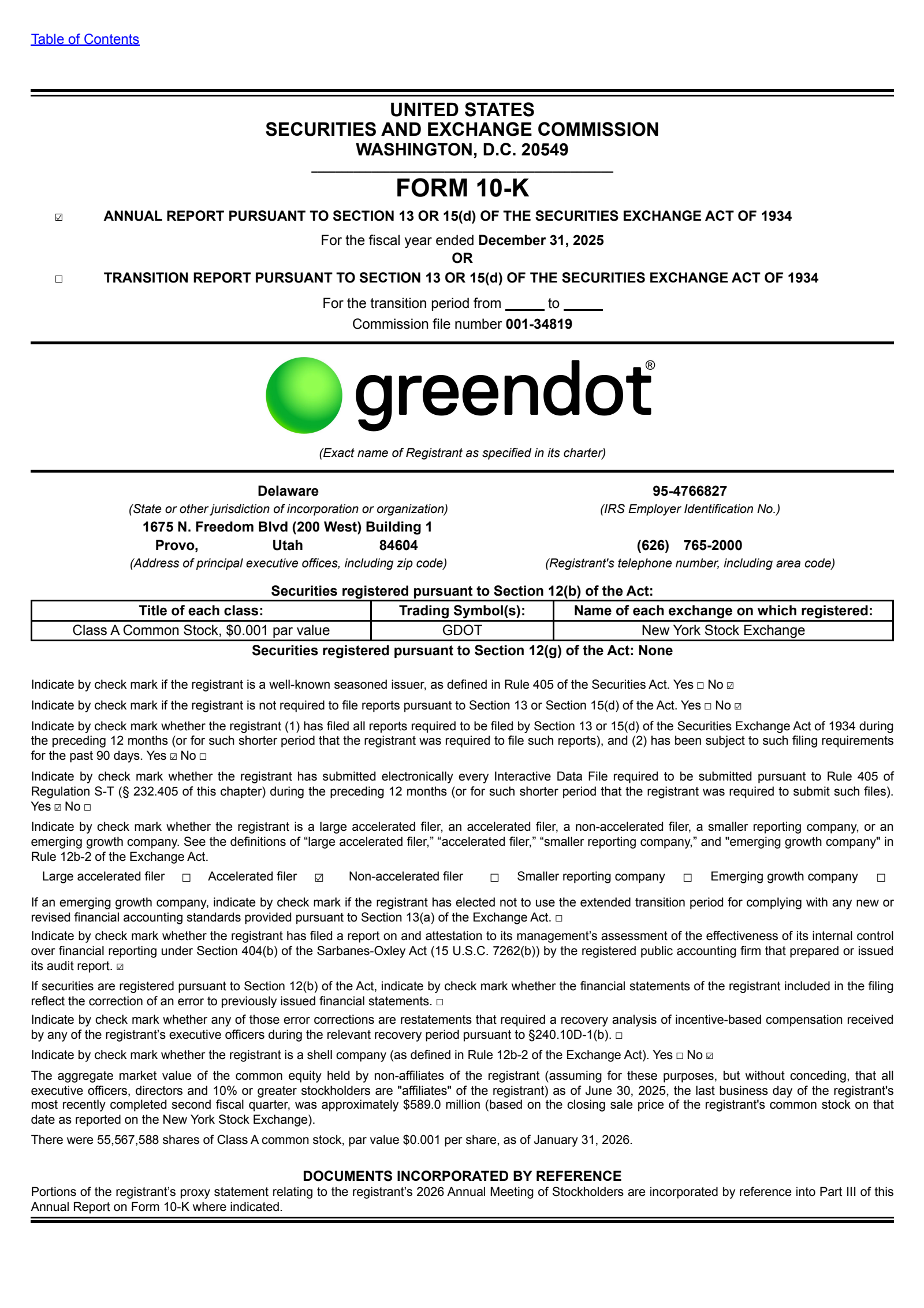 Green Dot's Q4 2025 Annual report