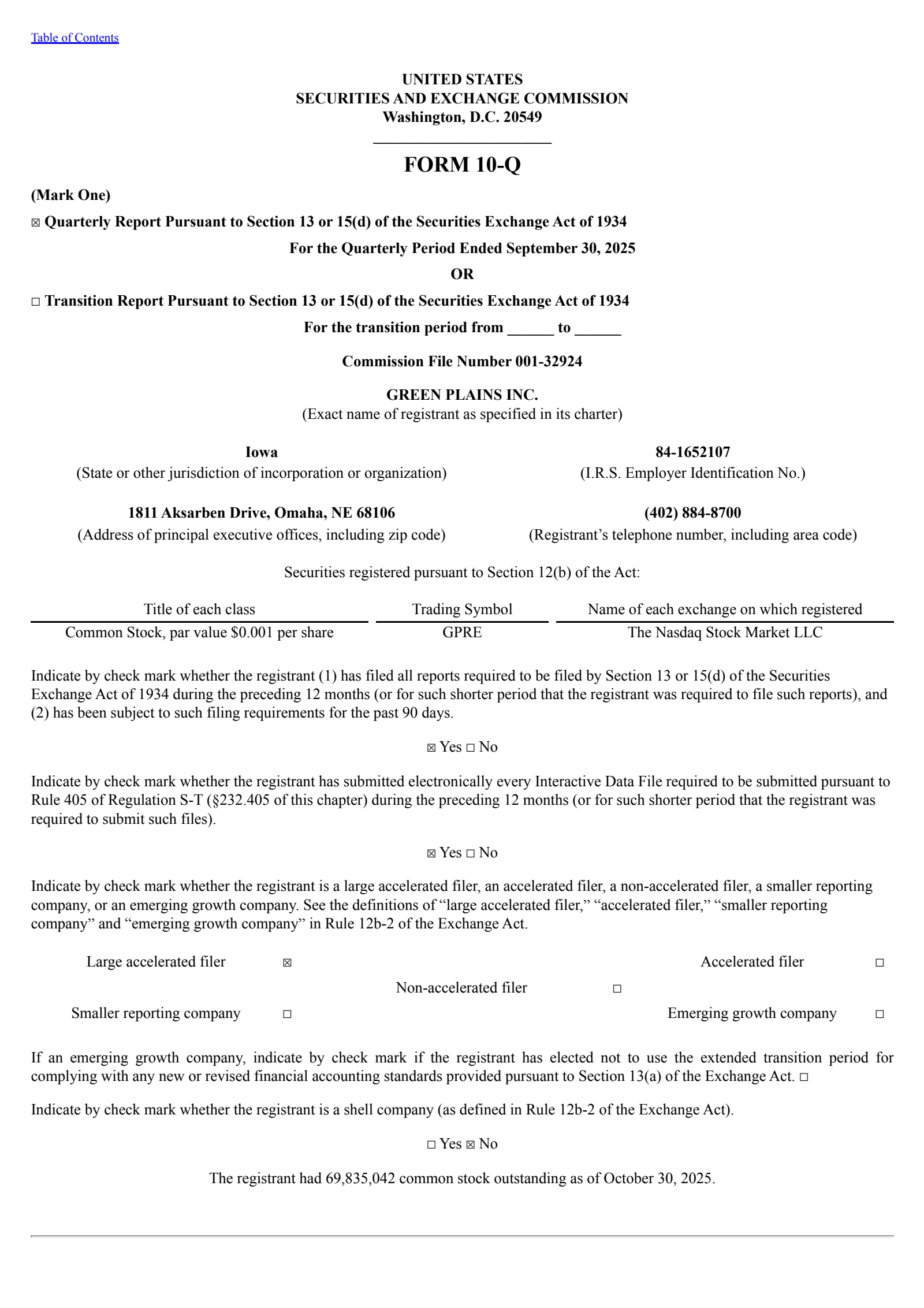 Green Plains' Q3 2025 Quarterly Report