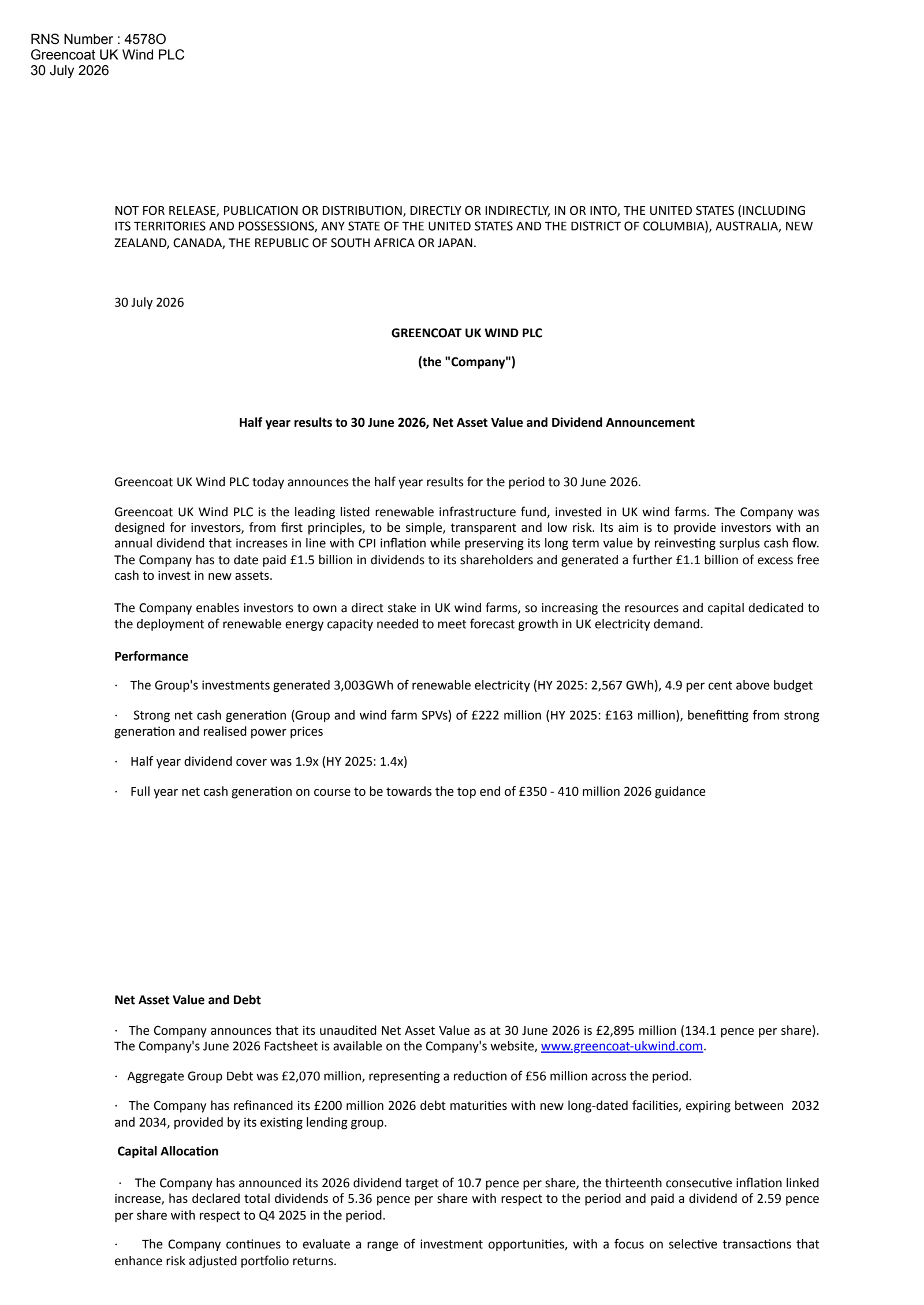 Greencoat UK Wind's H1 2026 Interim report