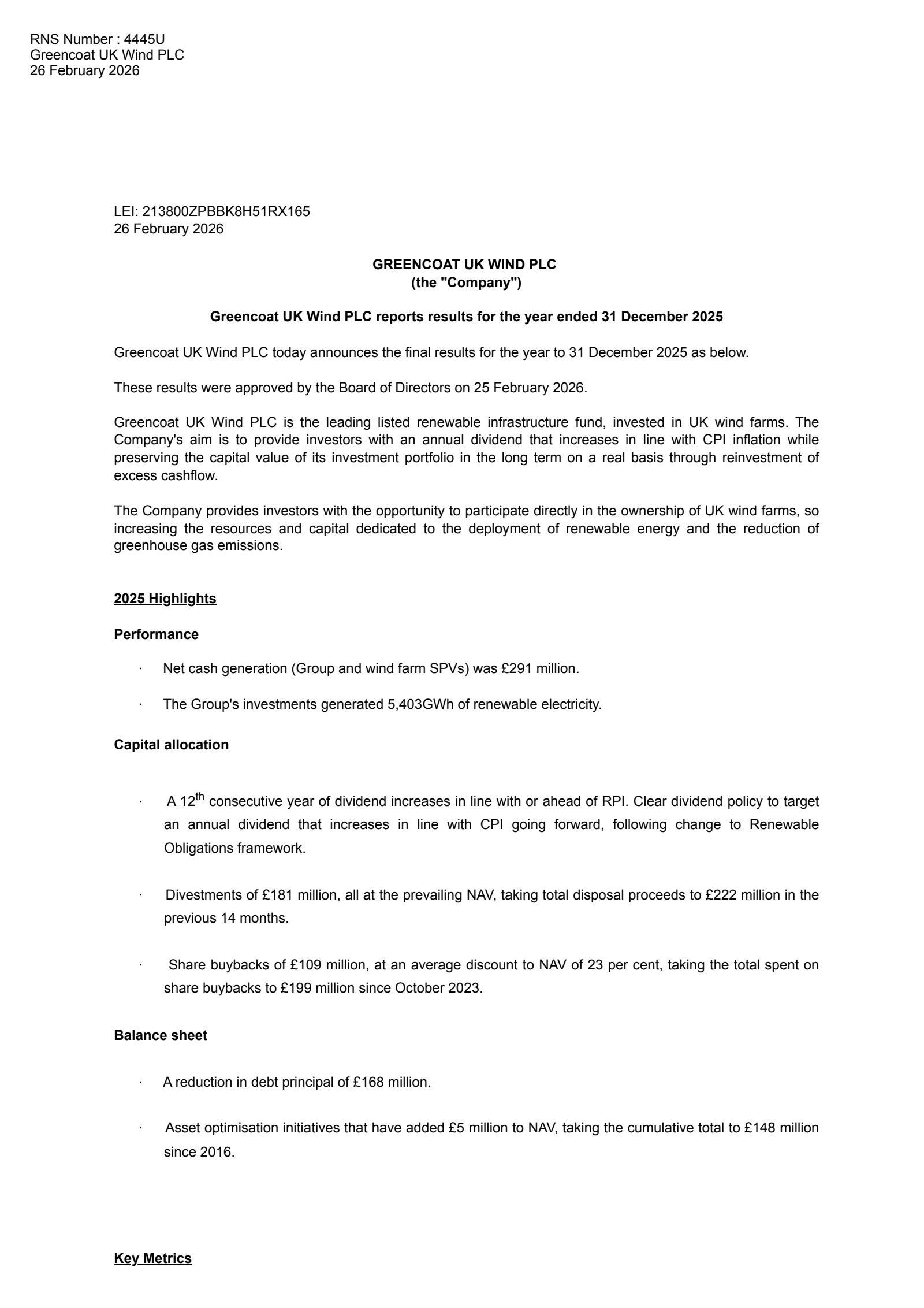 Greencoat UK Wind's H2 2025 Interim report