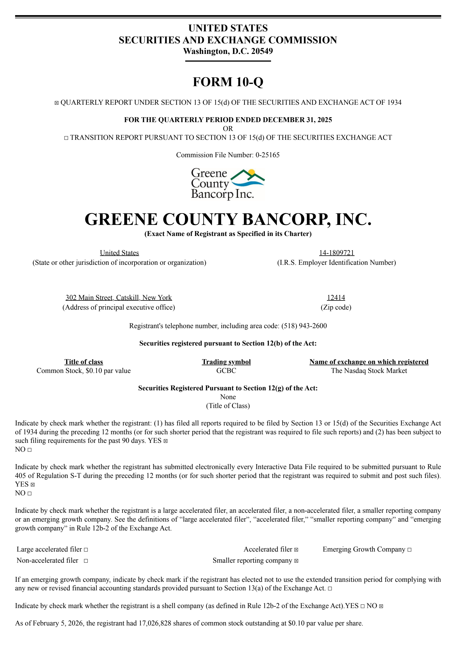 Greene County Bancorp's Q2 2026 Quarterly report